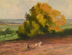 Maximilien Luce — Le Labour — Huile sur papier marouflée sur toile