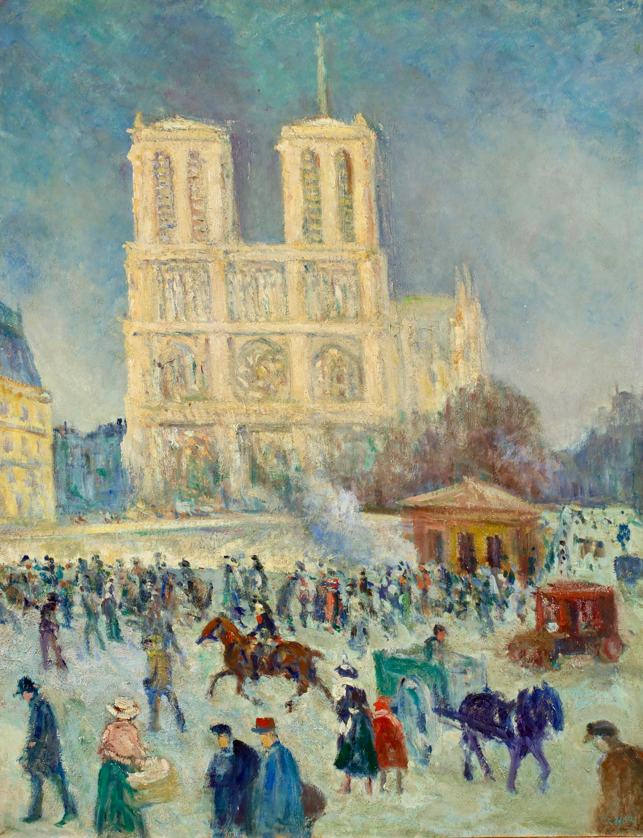 Notre Dame - Figure impressioniste nella pittura di paesaggio di Maximillien Luce - Painting di Maximilien Luce