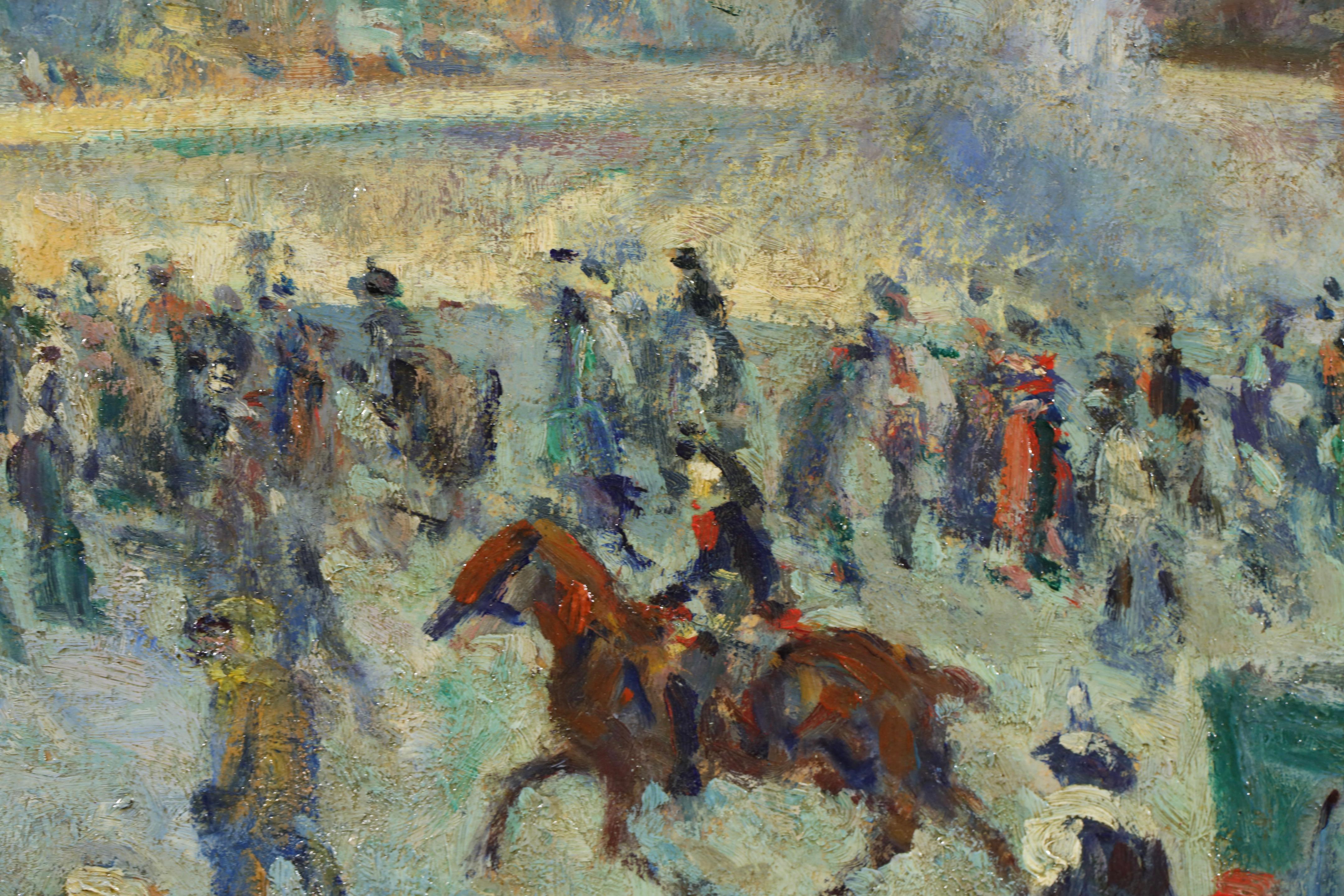 Notre Dame - Figure impressioniste nella pittura di paesaggio di Maximillien Luce - Figurative Painting Marrone di Maximilien Luce