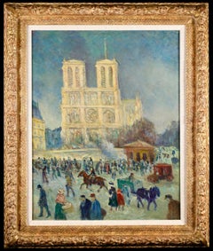 Notre Dame – Impressionistische Figuren in Landschaftsgemälde von Maximillien Luce