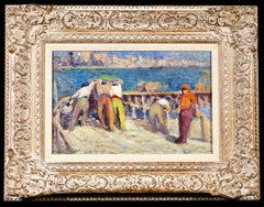 Ouvriers sur La Seine - Postimpressionistisches figuratives Öl von Maximilien Luce