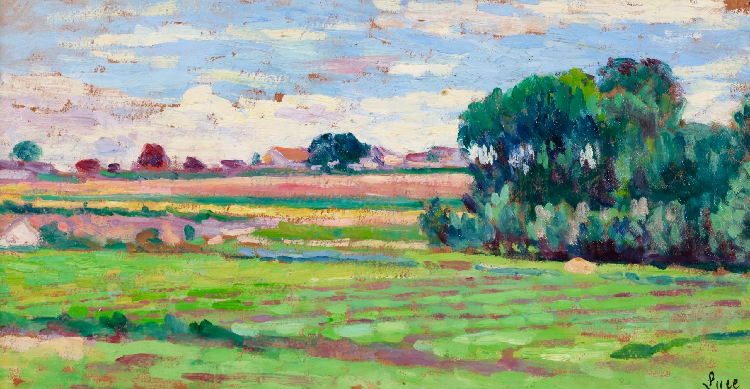 Paysage a Moulineux - Paesaggio impressionista dipinto a olio da Maximillien Luce - Painting di Maximilien Luce