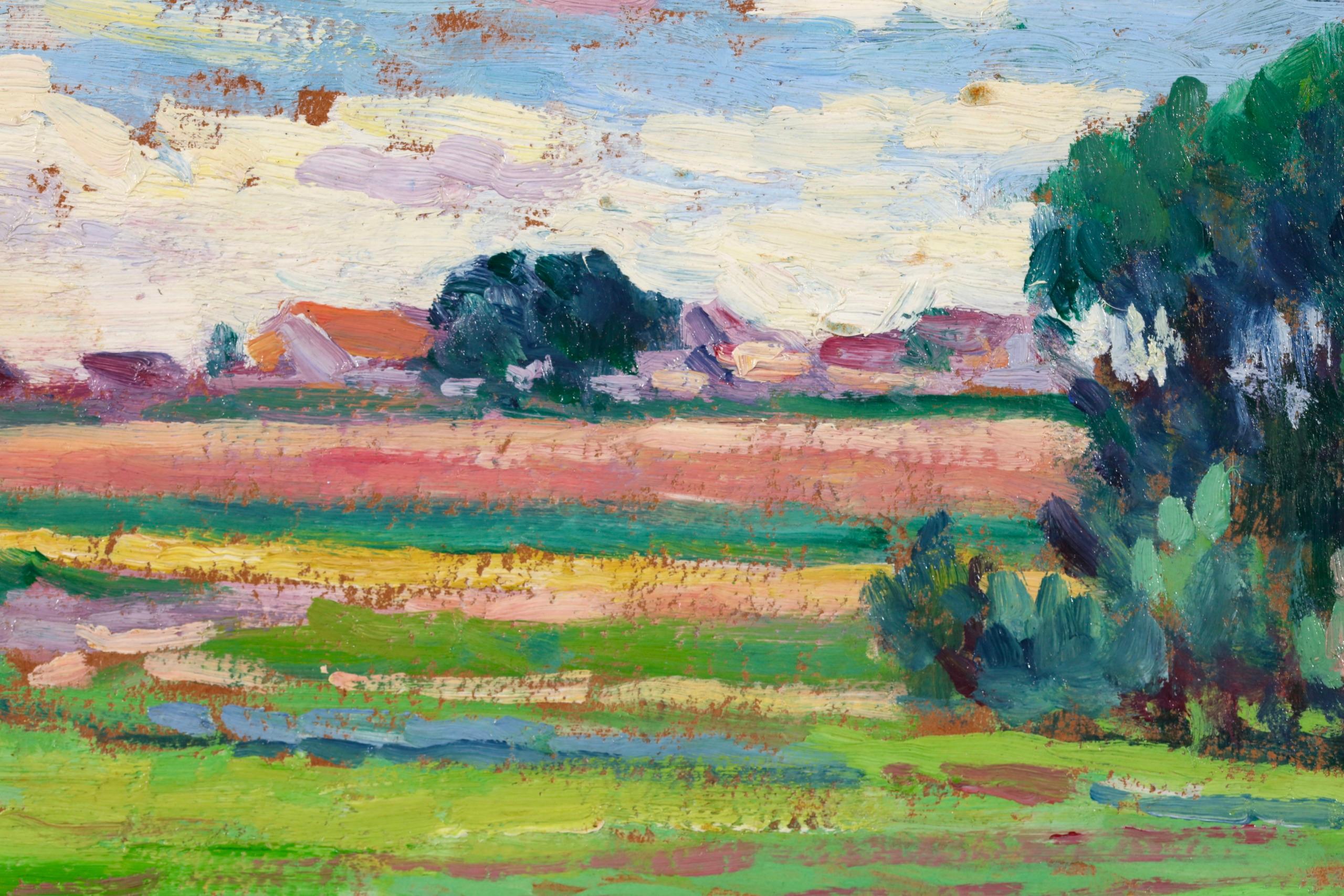 Paysage a Moulineux - Paesaggio impressionista dipinto a olio da Maximillien Luce - Painting Impressionismo di Maximilien Luce