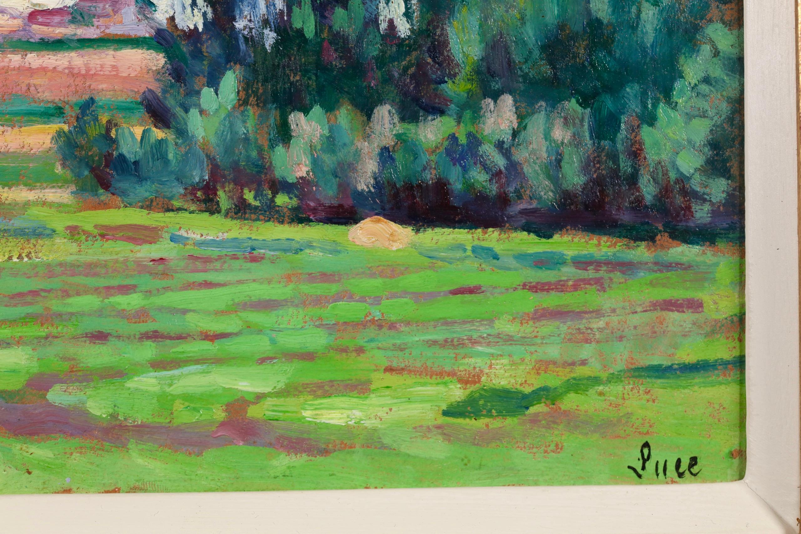 Paysage a Moulineux - Paesaggio impressionista dipinto a olio da Maximillien Luce in vendita 1