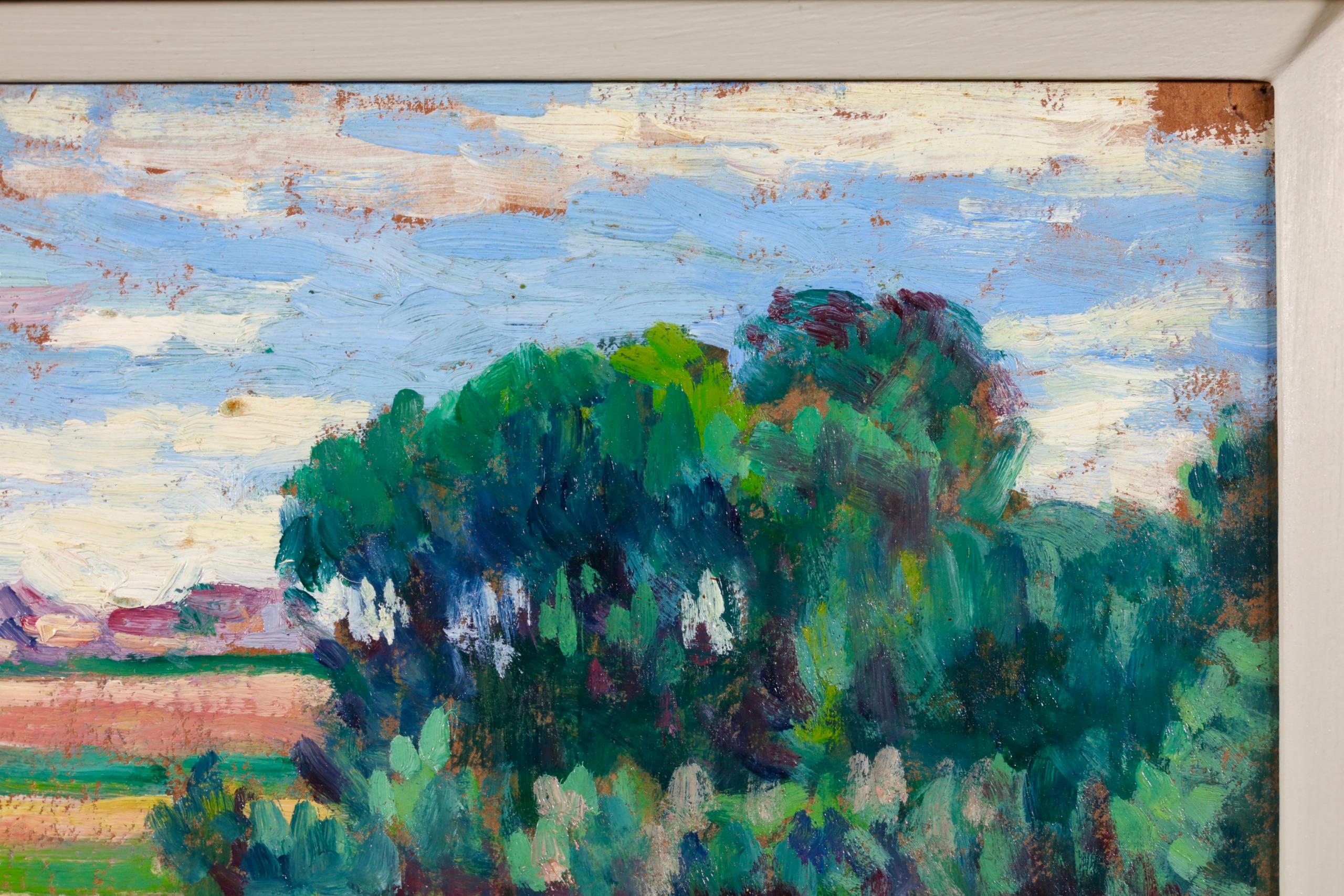 Paysage a Moulineux - Paesaggio impressionista dipinto a olio da Maximillien Luce in vendita 2