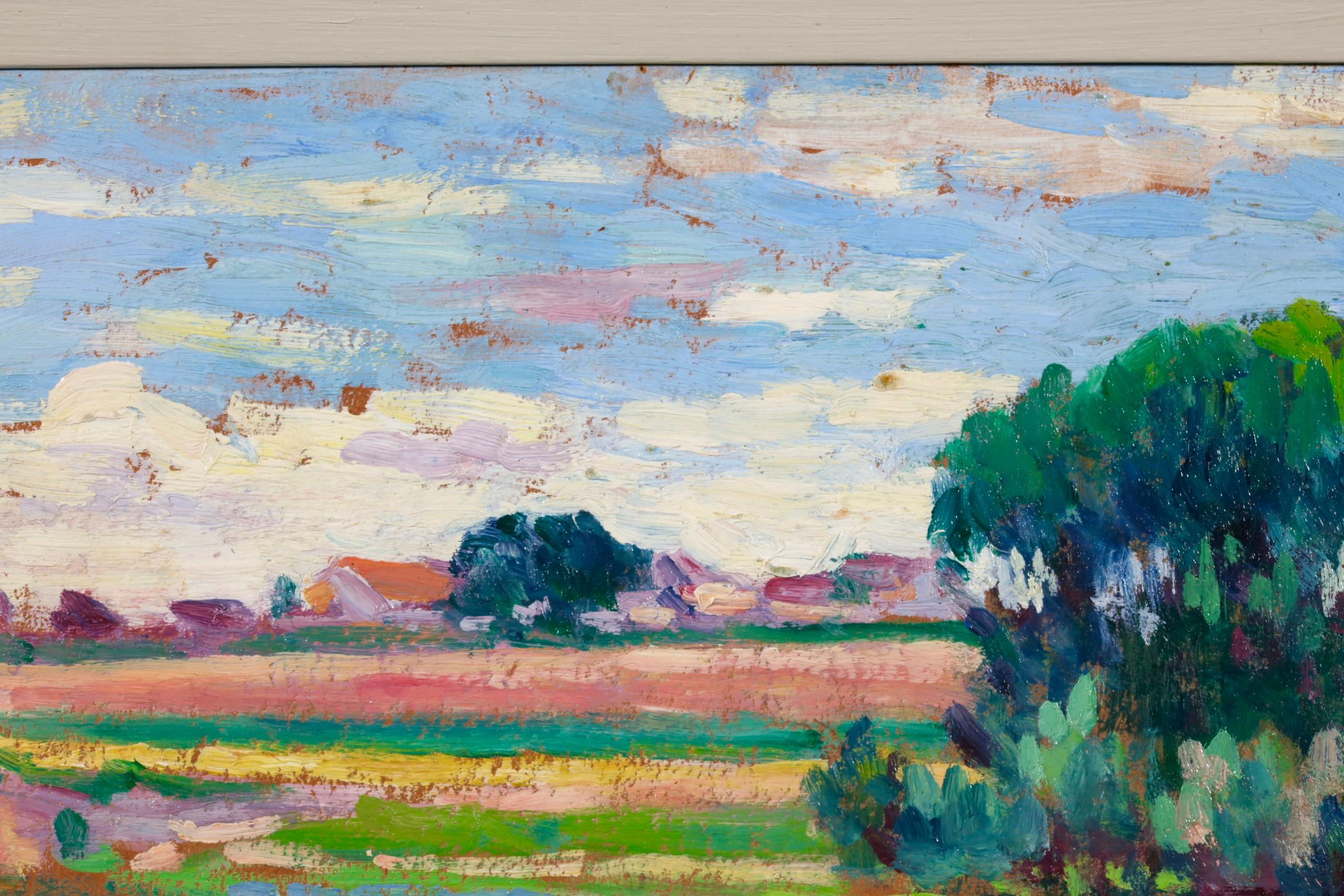 Paysage a Moulineux - Paesaggio impressionista dipinto a olio da Maximillien Luce in vendita 3
