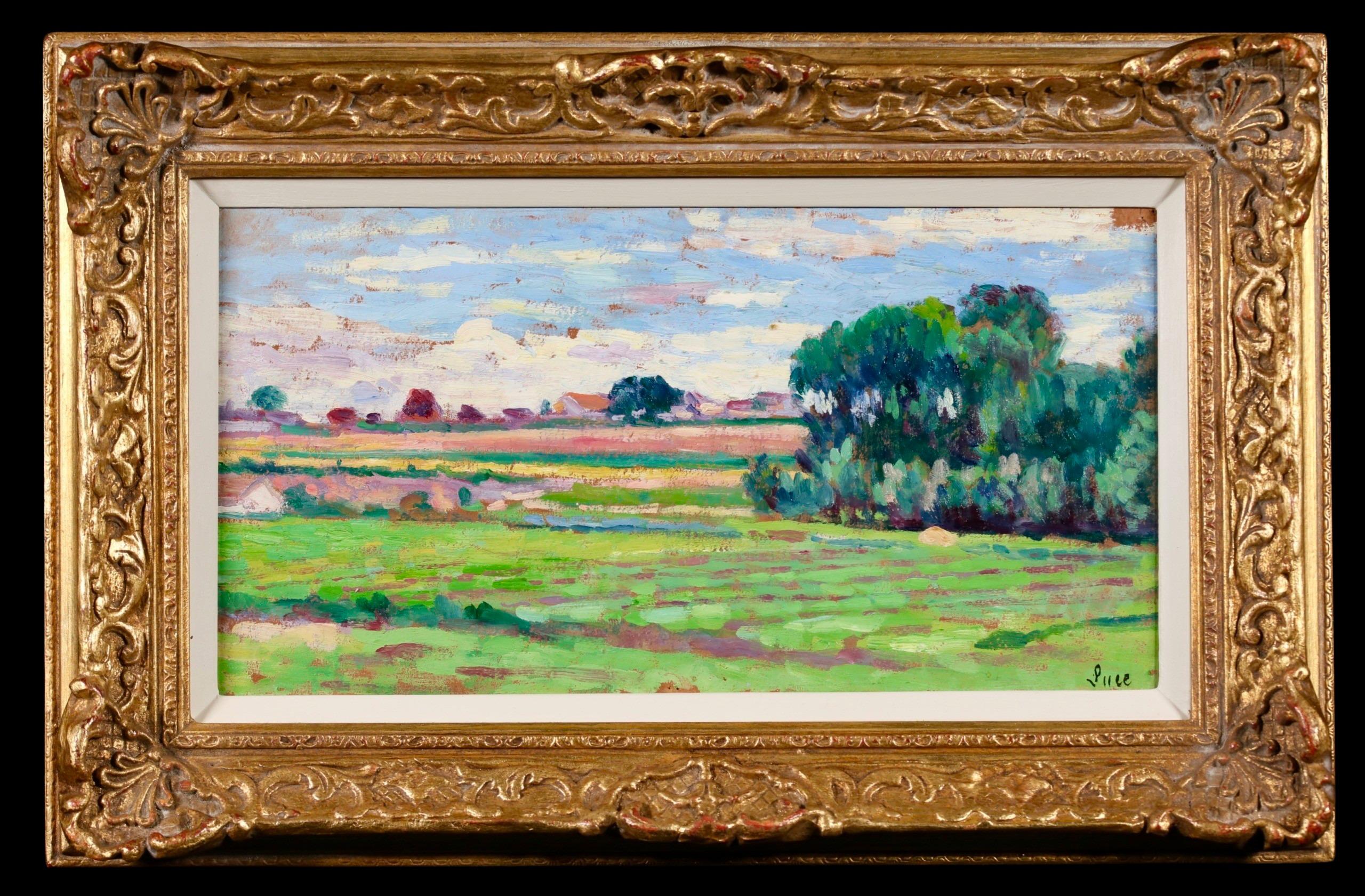 Figurative Painting di Maximilien Luce - Paysage a Moulineux - Paesaggio impressionista dipinto a olio da Maximillien Luce