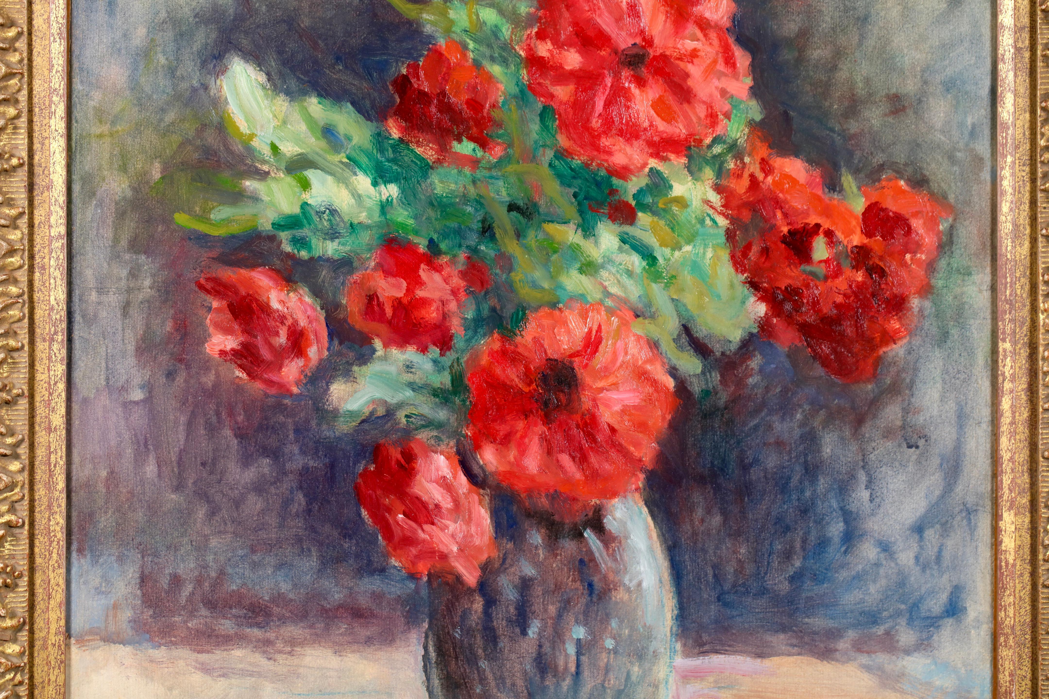 Papaveri in vaso - Natura morta impressionista dipinta a olio da Maximillien Luce in vendita 1