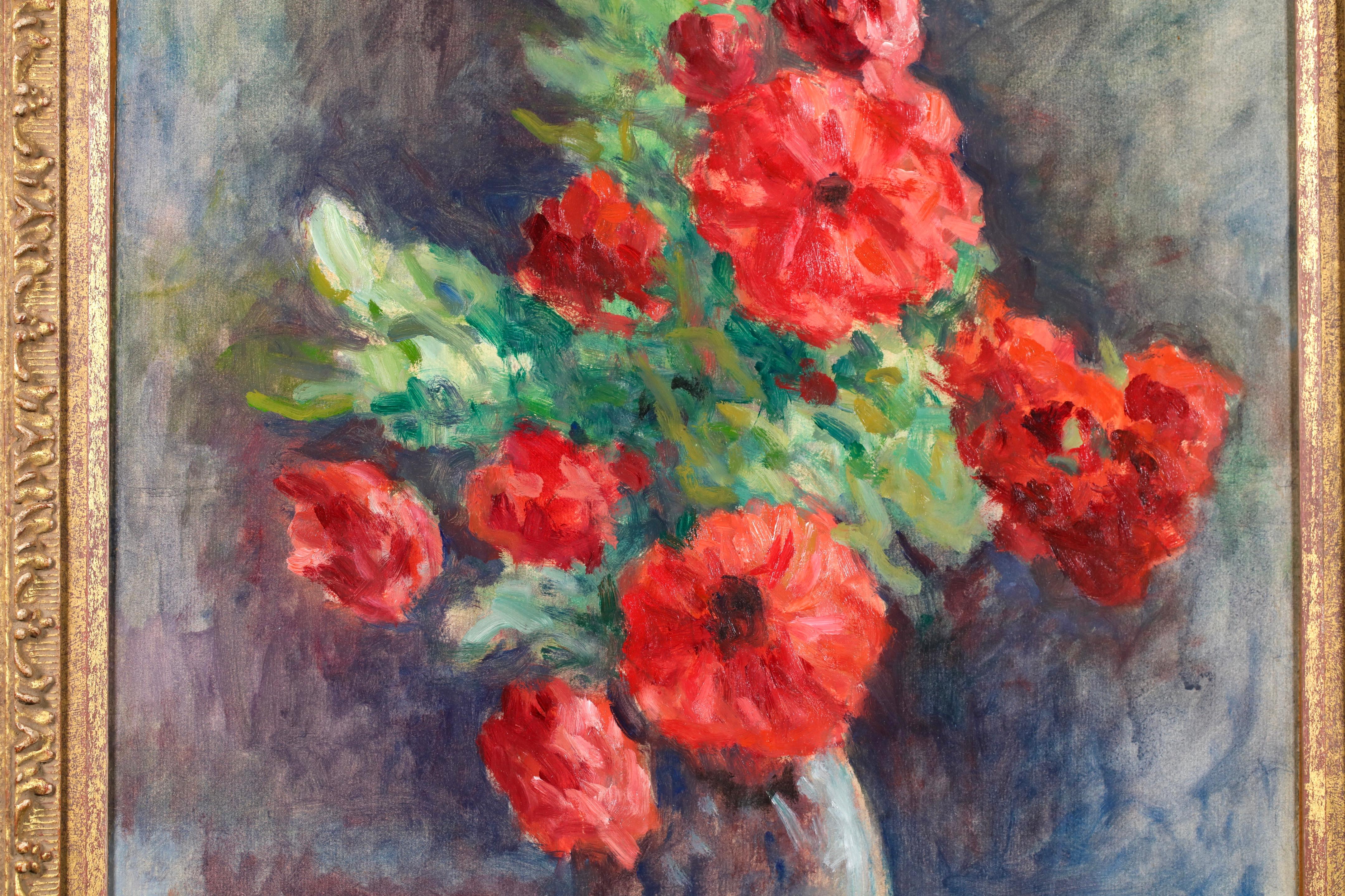 Papaveri in vaso - Natura morta impressionista dipinta a olio da Maximillien Luce in vendita 2