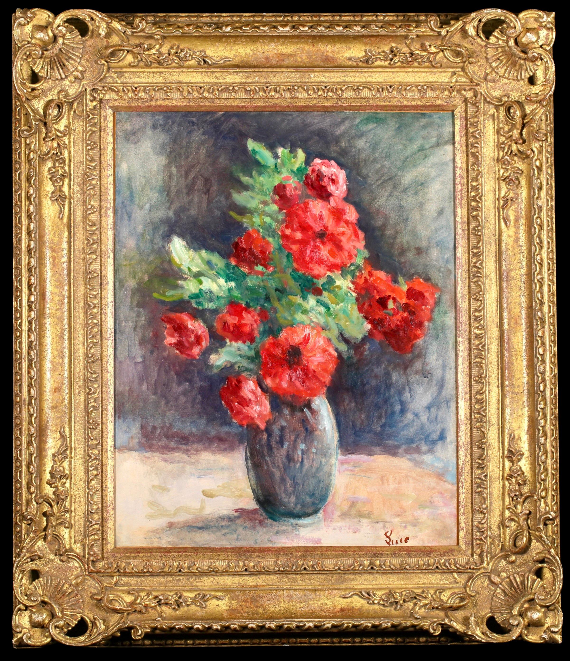 Interior Painting di Maximilien Luce - Papaveri in vaso - Natura morta impressionista dipinta a olio da Maximillien Luce