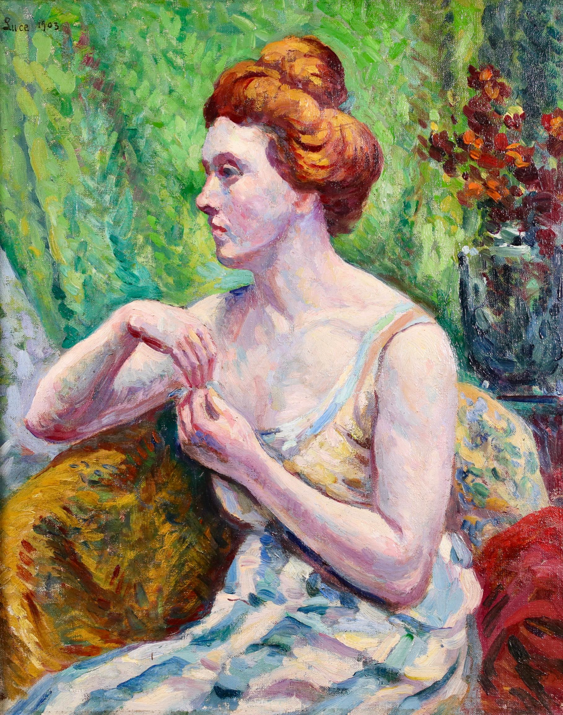 Portrait de Madame Luce - Ritratto ad olio post impressionista di Maximilien Luce in vendita 1