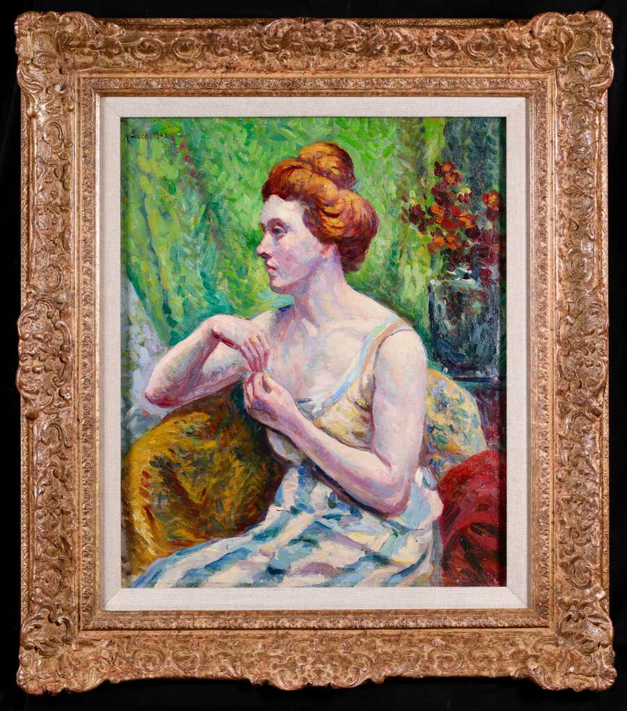 Portrait de Madame Luce - Post Impressionist Portrait Oil by Maximilien Luce