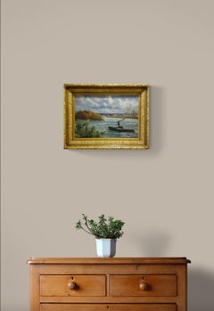Rolleboise le Remorqueur, Oil on Canvas, Signed, French Impressionist, Framed