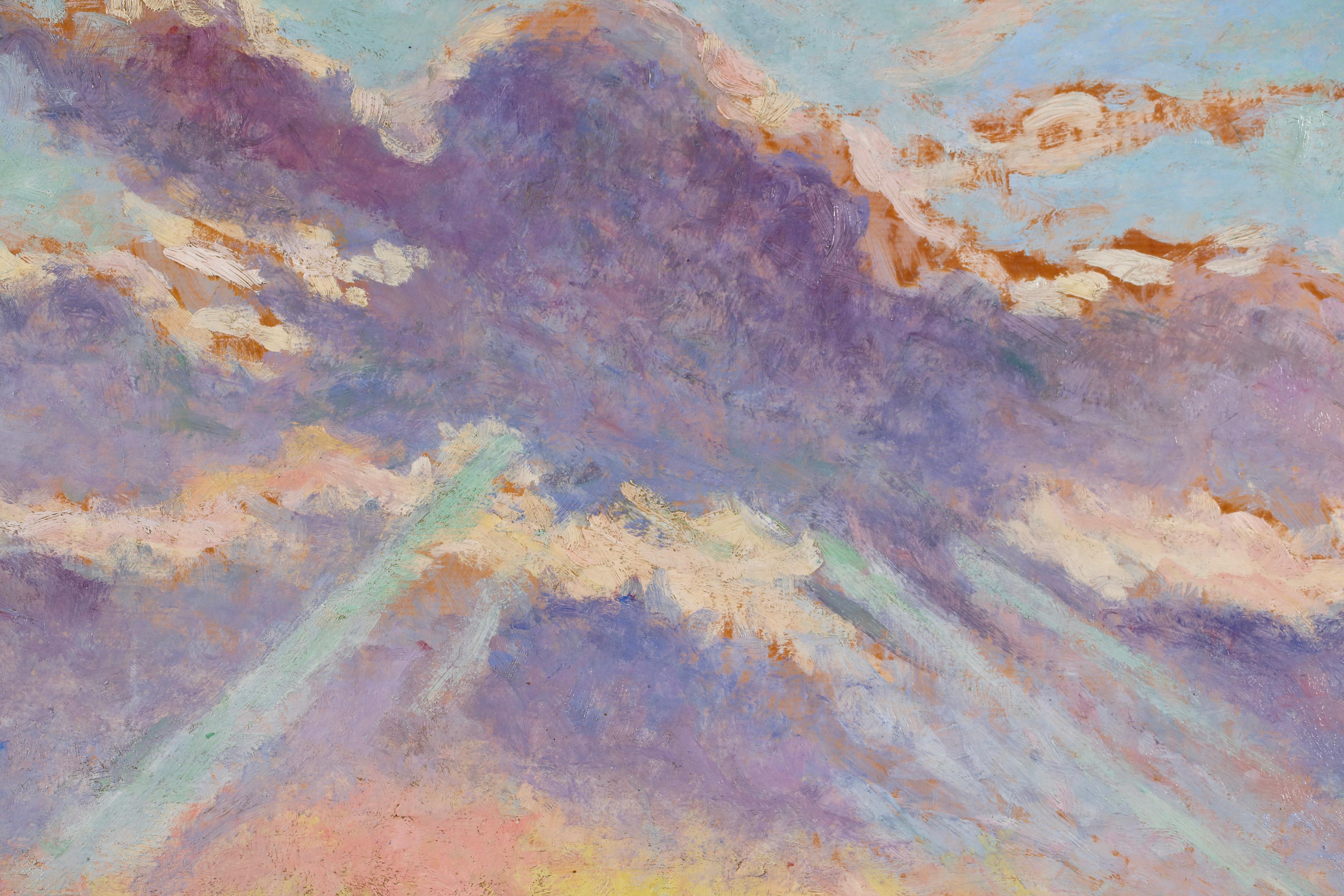 Soleil Couchant - Honfleur - Paisaje marino impresionista Óleo de Maximillien Luce - Painting Impresionista de Maximilien Luce