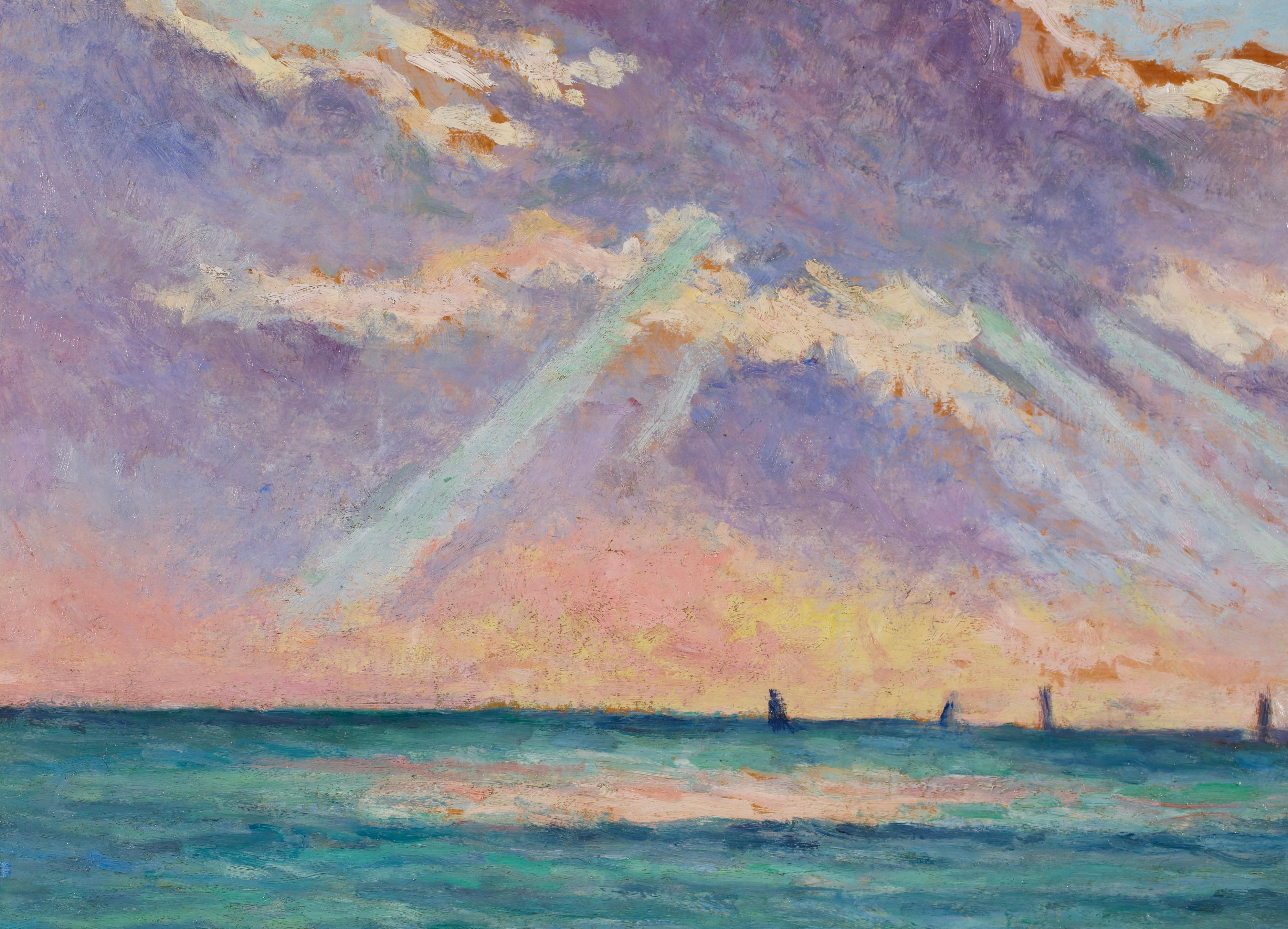 Soleil Couchant - Honfleur - Paisaje marino impresionista Óleo de Maximillien Luce en venta 3