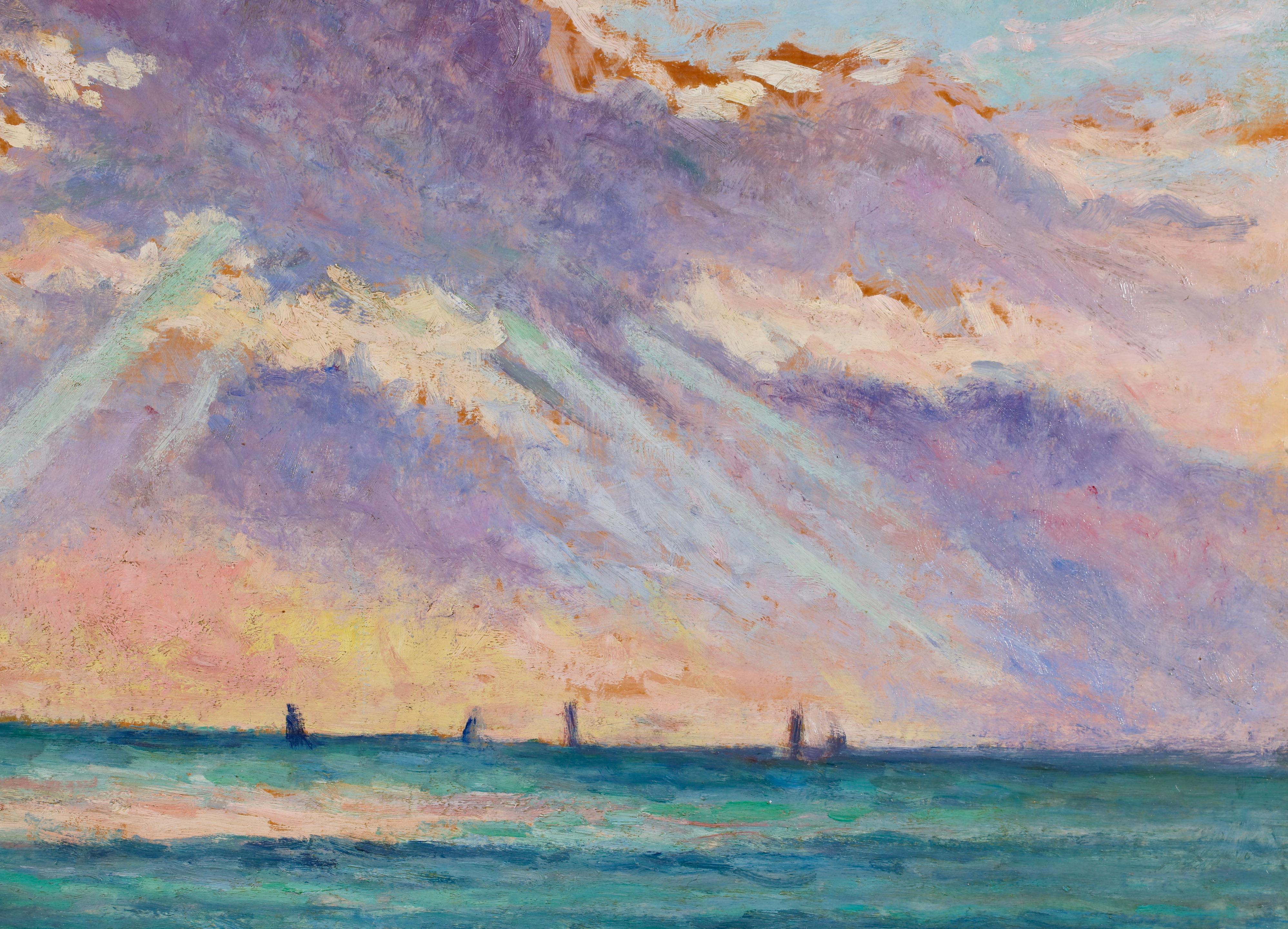 Soleil Couchant - Honfleur - Paisaje marino impresionista Óleo de Maximillien Luce en venta 4
