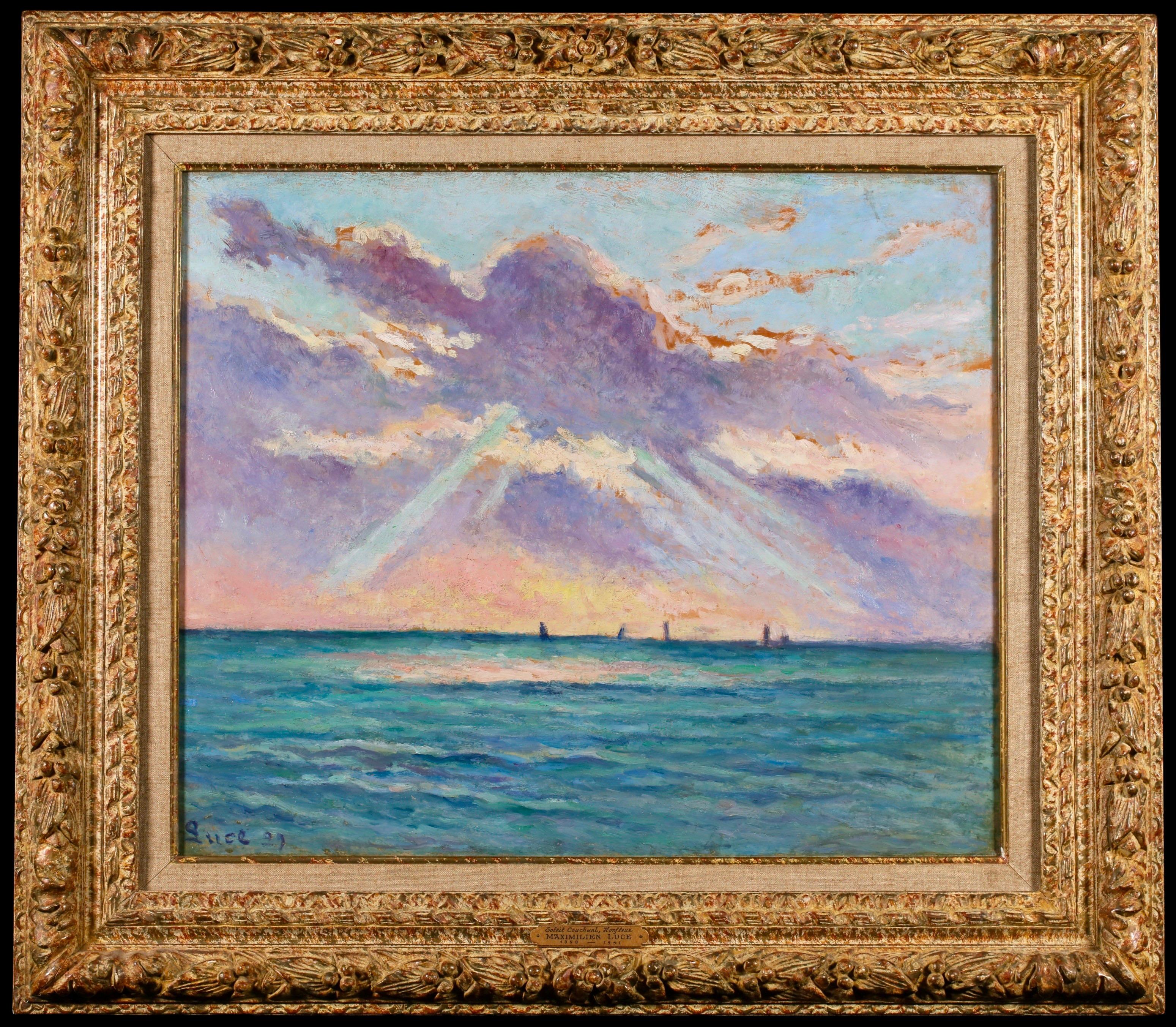 Soleil Couchant - Honfleur - Paisaje marino impresionista Óleo de Maximillien Luce