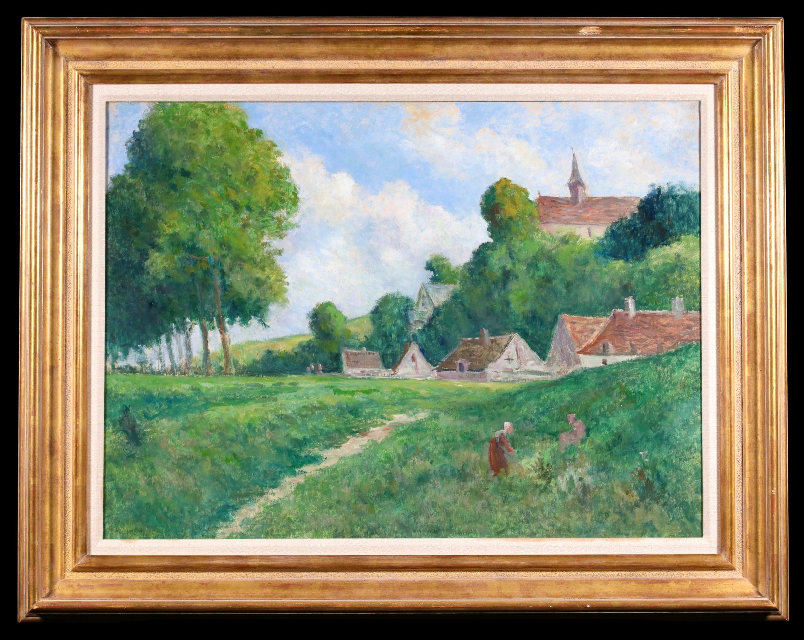 Vue de Rolleboise - Pintura al óleo de paisaje impresionista de Maximillien Luce