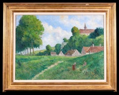 Vue de Rolleboise - Pintura al óleo de paisaje impresionista de Maximillien Luce