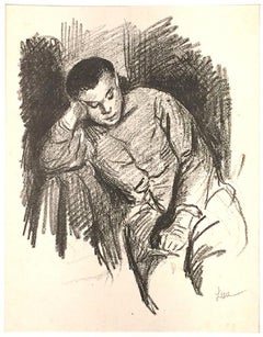 Enfant Assis - Original Lithograph by Maximilien Luce - 1890s