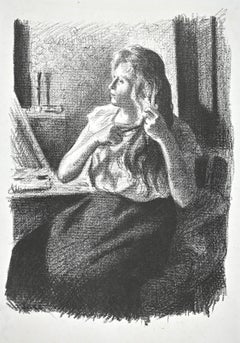 Femme se Coiffant - Transfer Lithograph by Maximilien Luce  - 1890s