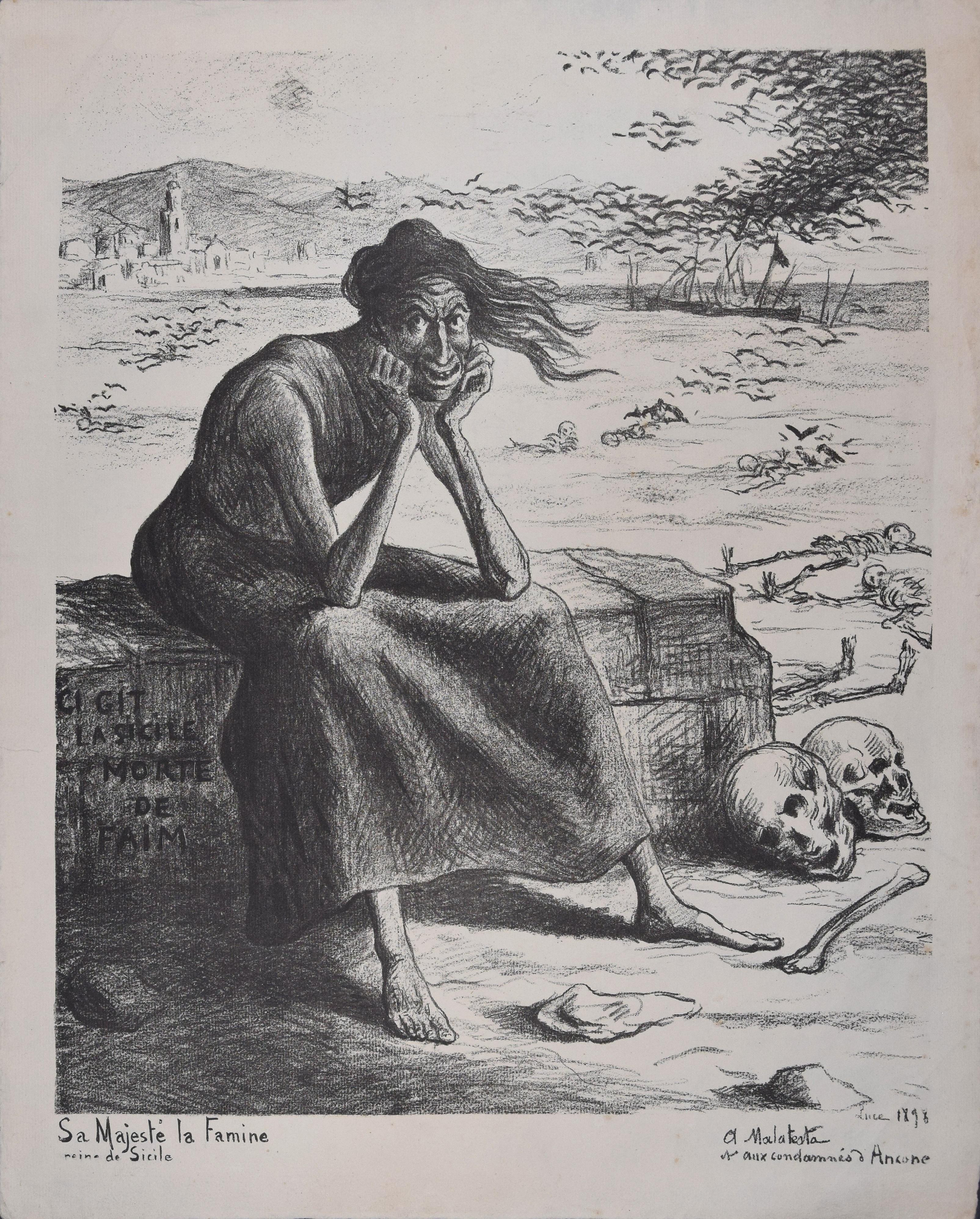 Sa Majesté la famine is a beautiful black and white lithograph realized in 1898 by the French artist, Maximilien Luce.

Signed and dated on plate on lower right margin "Luce 1898". Title on plate on lower left margin "Sa Majesté la Famine reine de