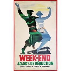 Used 1936 original travel poster for the french Railway - Basque Country