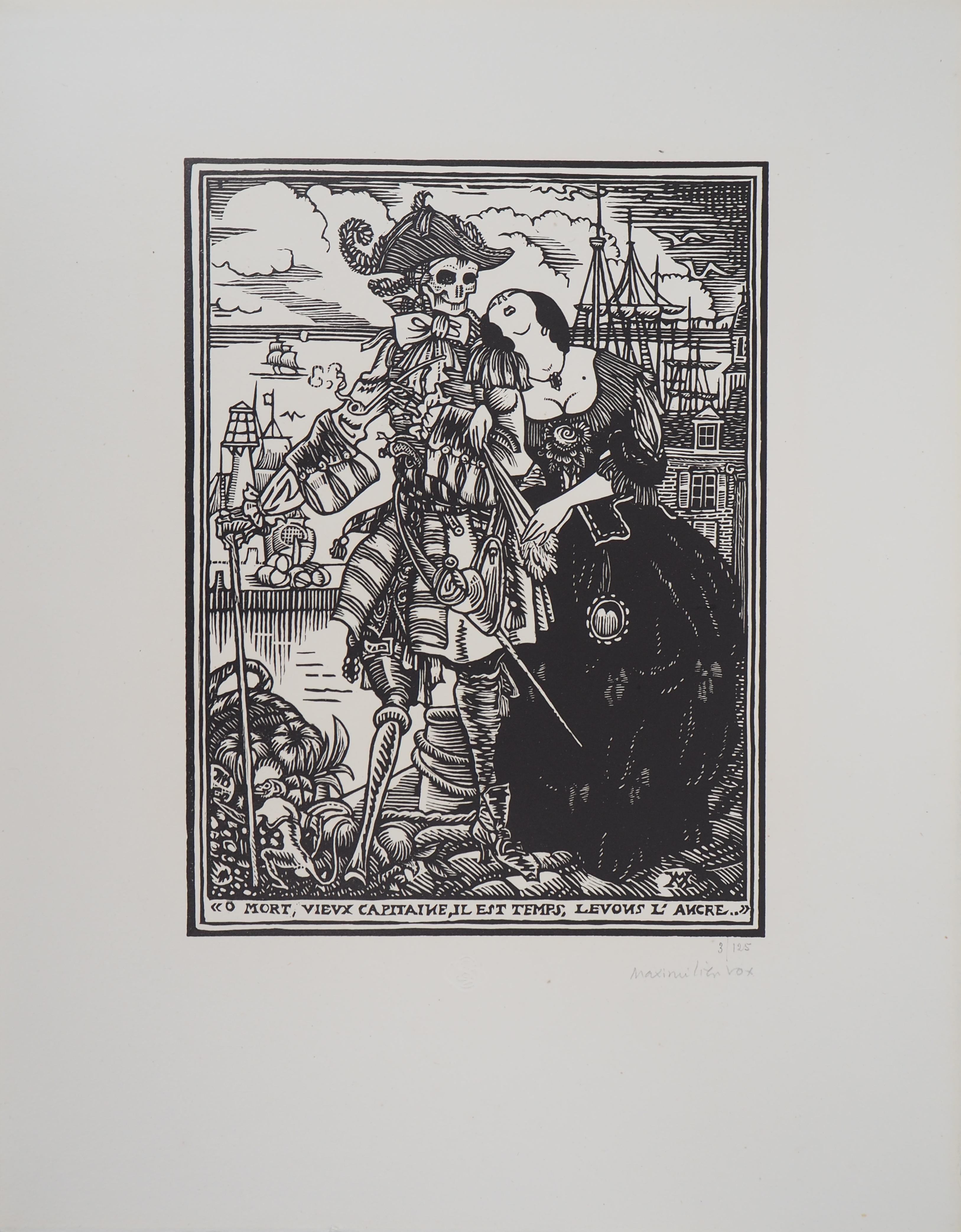 Vanidad : Muerte, mi viejo Capitán - Original wooodcut, Handsigned & Numbered - Print de Maximilien Vox