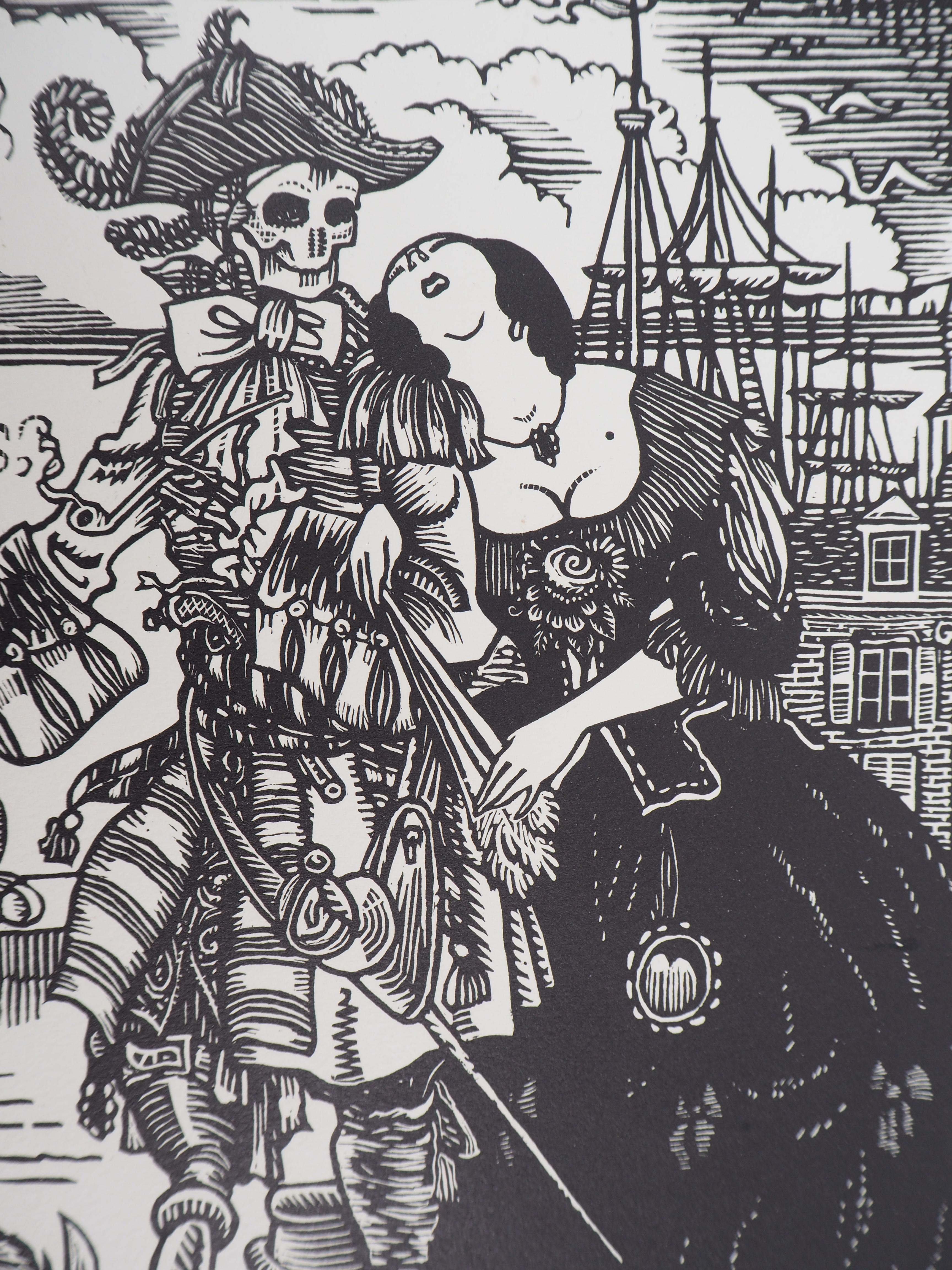 Vanidad : Muerte, mi viejo Capitán - Original wooodcut, Handsigned & Numbered - Print Moderno de Maximilien Vox