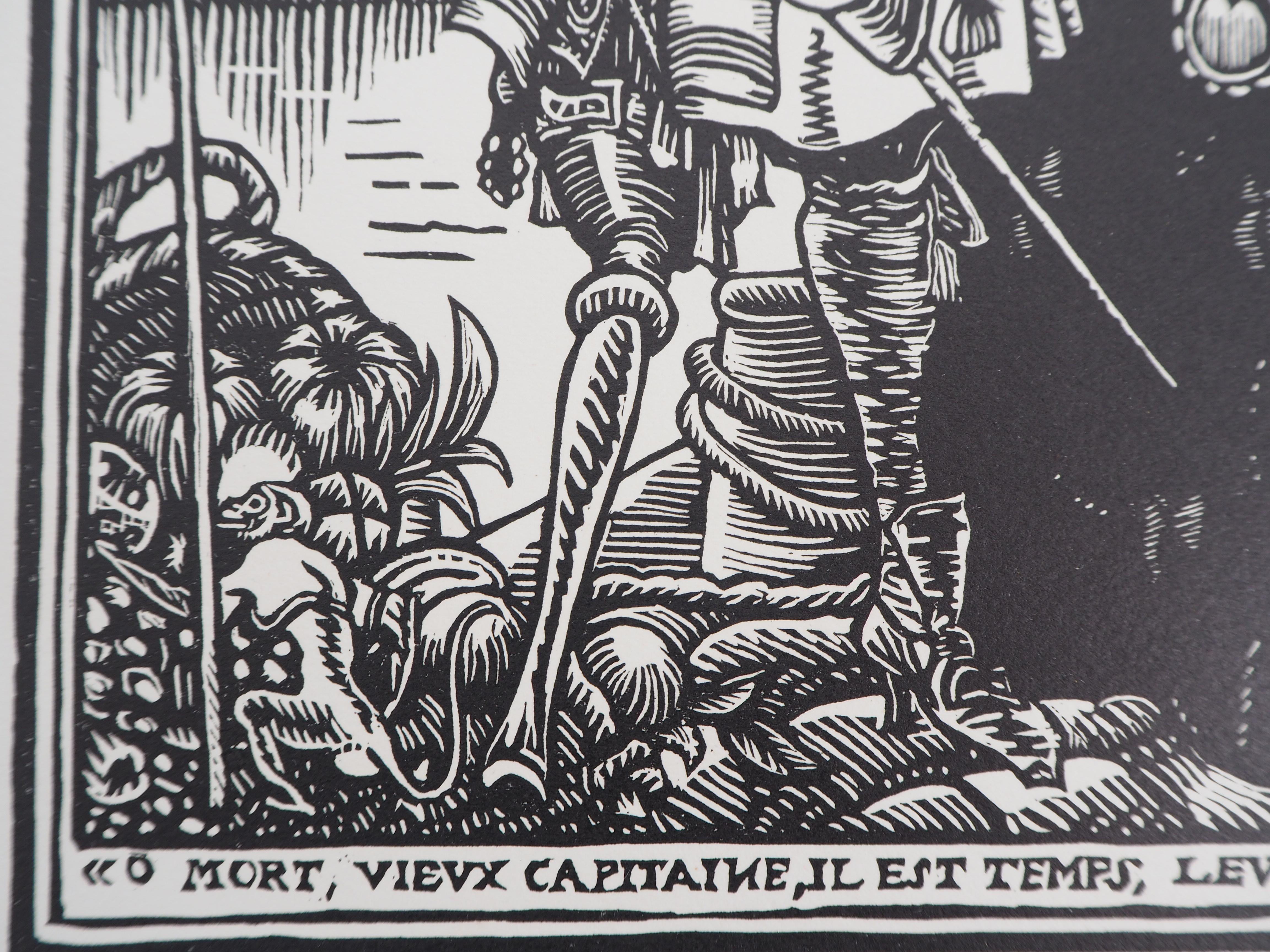 Vanidad : Muerte, mi viejo Capitán - Original wooodcut, Handsigned & Numbered - Figurative Print Gris de Maximilien Vox
