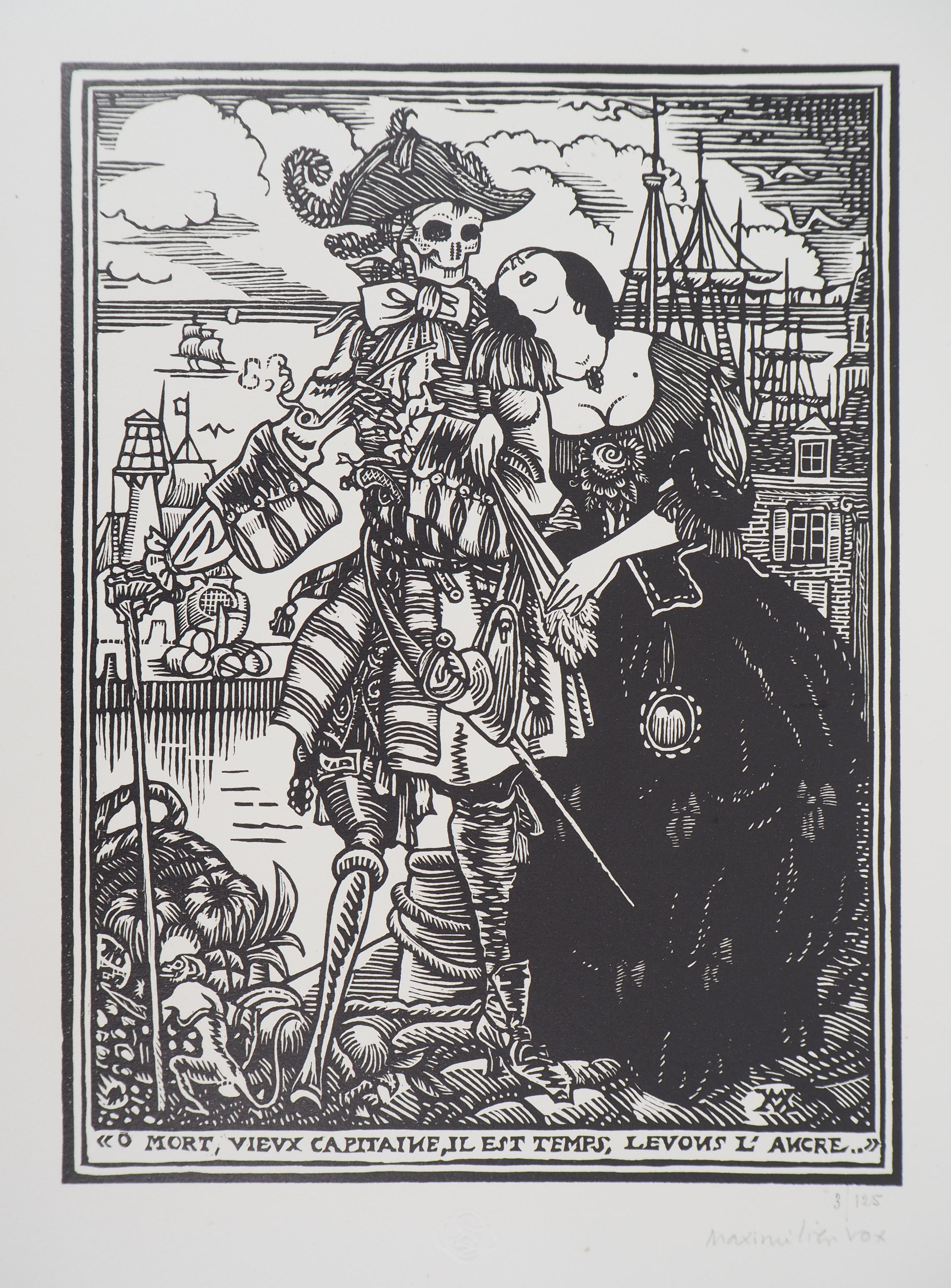Figurative Print de Maximilien Vox - Vanidad : Muerte, mi viejo Capitán - Original wooodcut, Handsigned & Numbered