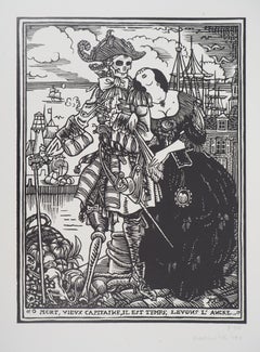 Schminktisch : Death, my old Captain – Original Holzschnitt, handsigniert und nummeriert
