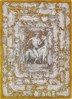 Surreal Etching Print of Crowned Figure on Horse, 1984