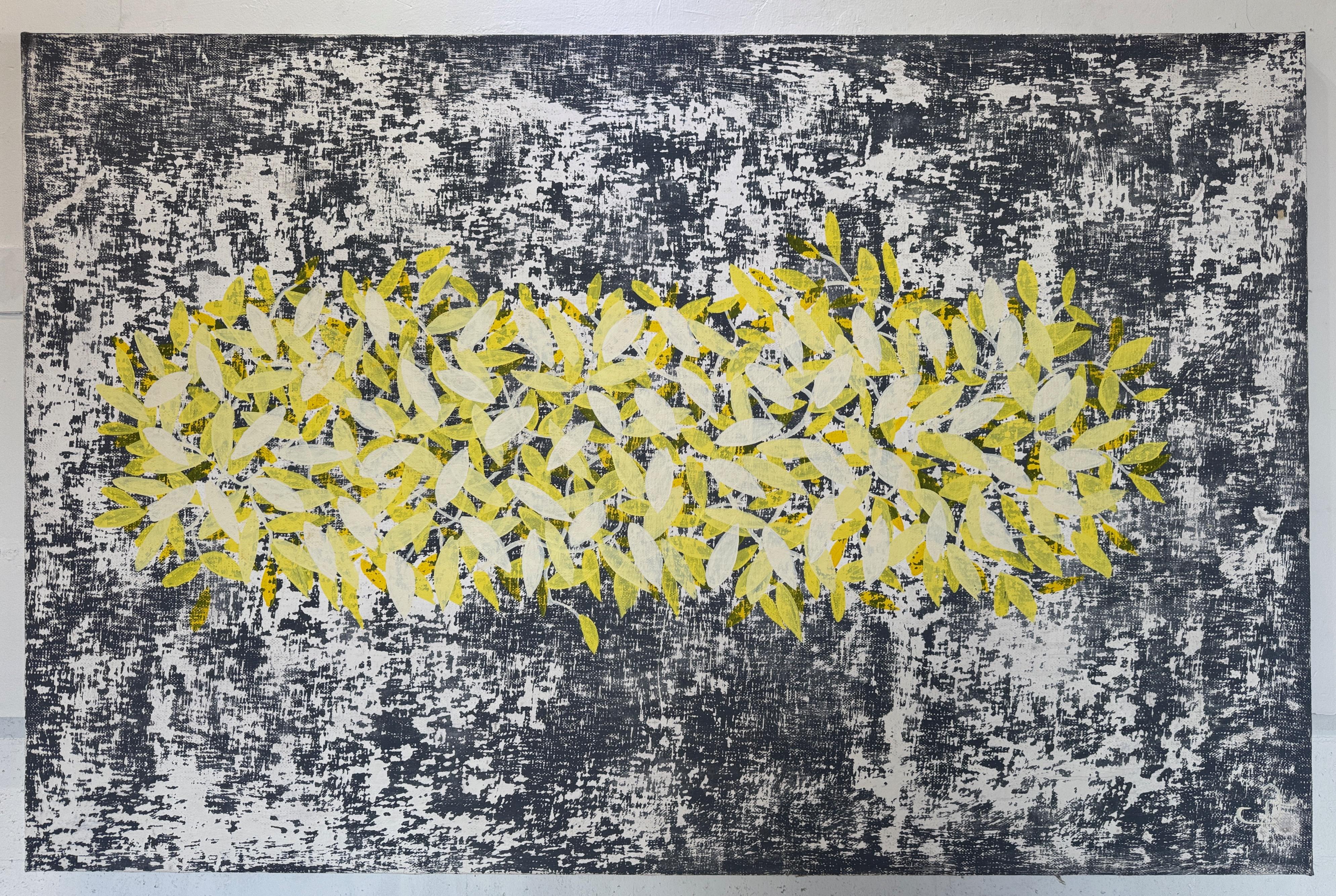 COCA Grande dipinto astratto grigio-giallo - Painting di Maximo Caminero