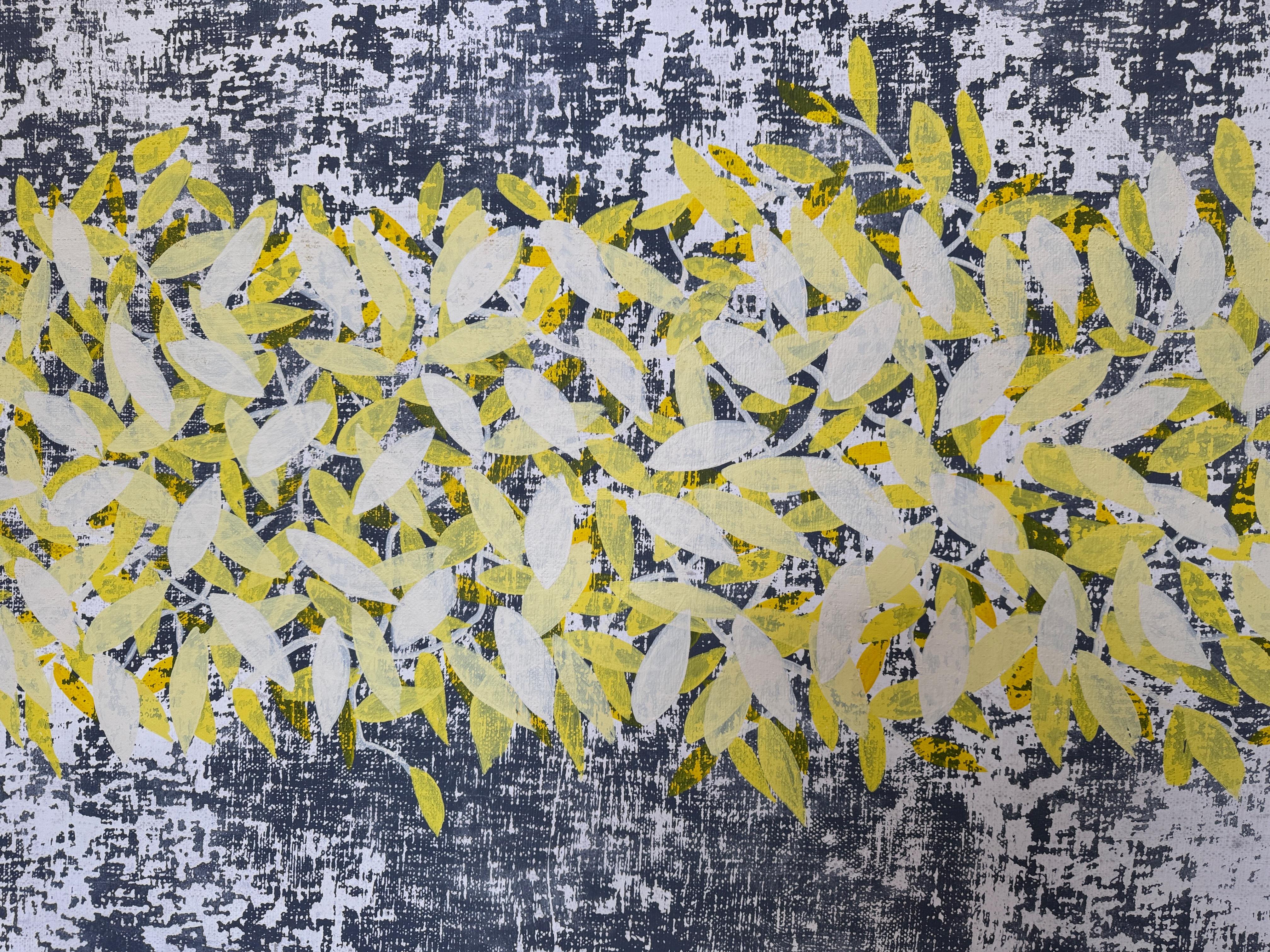 COCA Grande dipinto astratto grigio-giallo - Abstract Painting Grigio di Maximo Caminero