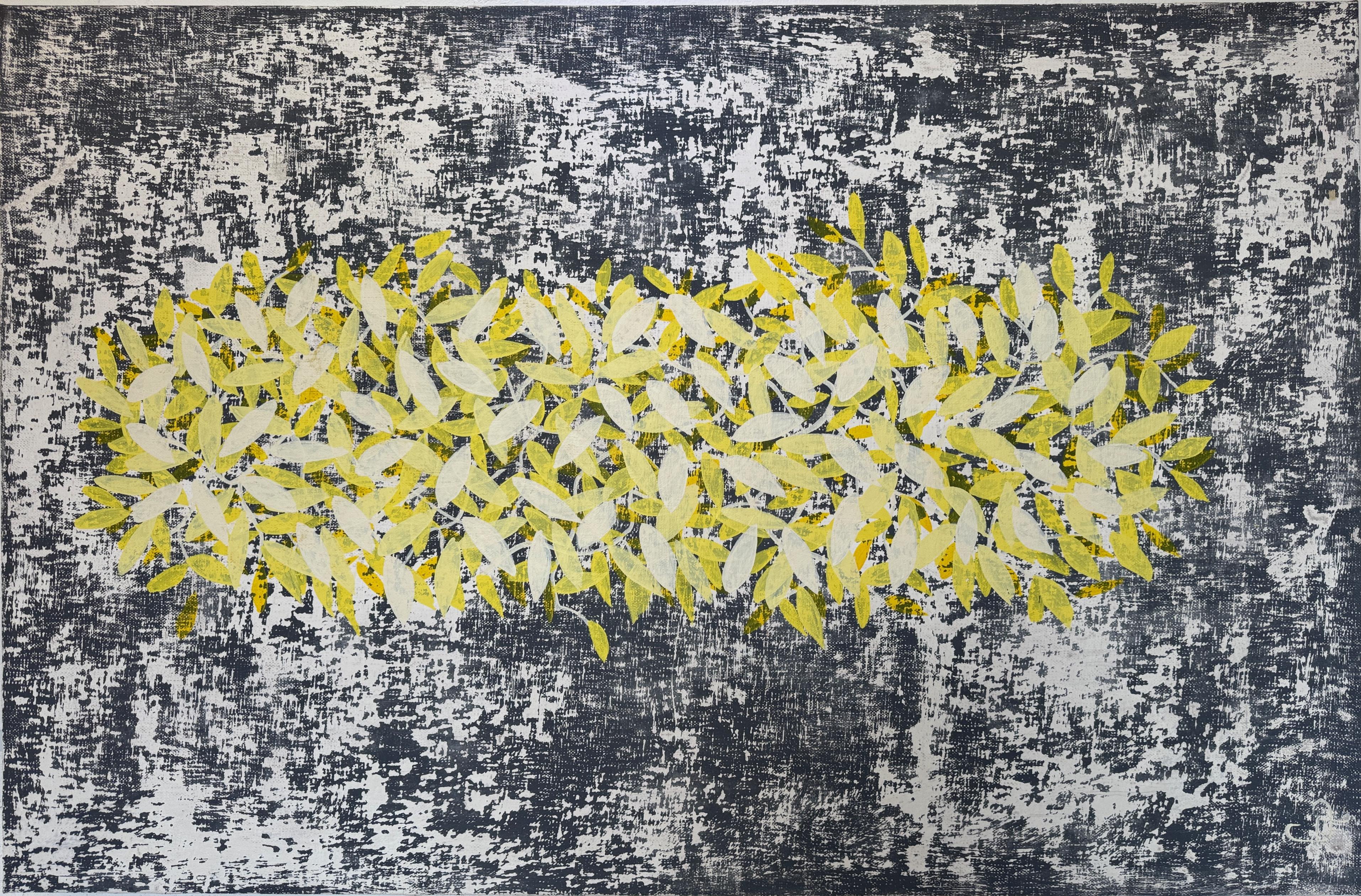 Abstract Painting di Maximo Caminero - COCA Grande dipinto astratto grigio-giallo