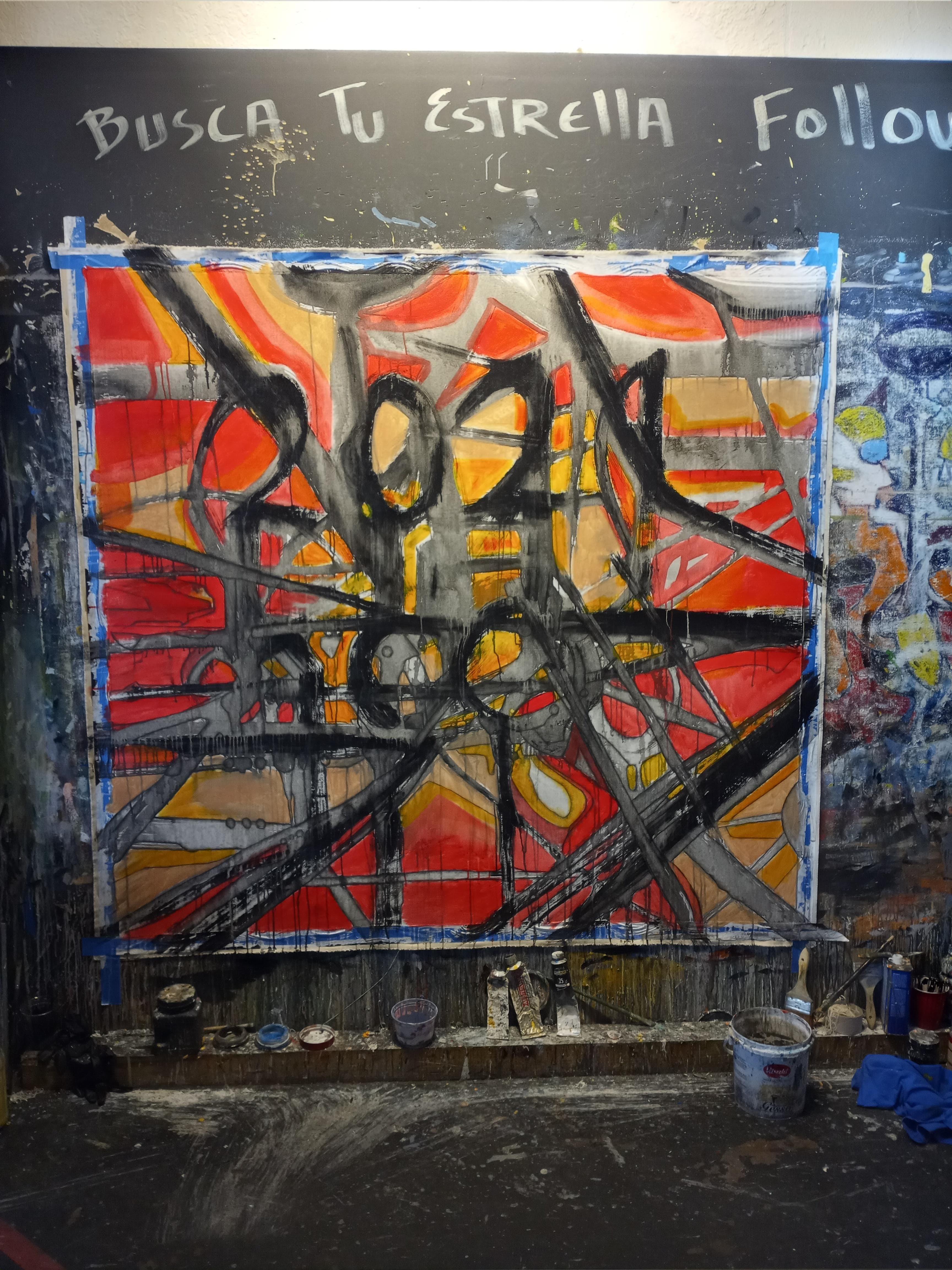 Adieu - Marron Abstract Painting par Maximo Caminero