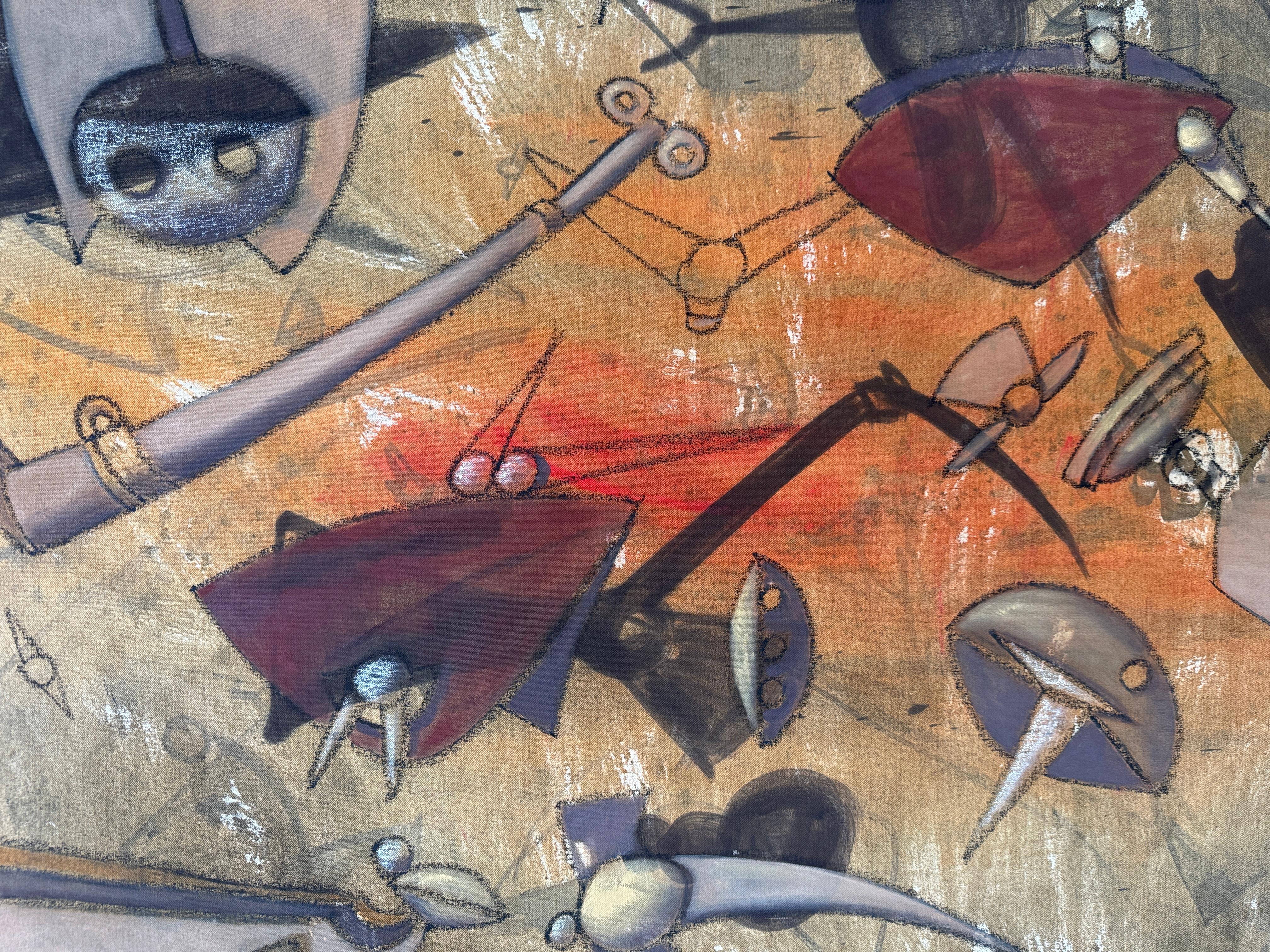 Fugaz Miranda 
54 × 63 × 1 1/2 in 
Signature de l'artiste dans le coin inférieur droit et au dos de la toile
Maximo Caminero
Né en République dominicaine en 1962.   
 Artistics, formation autodidacte.   
Il a fait sa première exposition individuelle