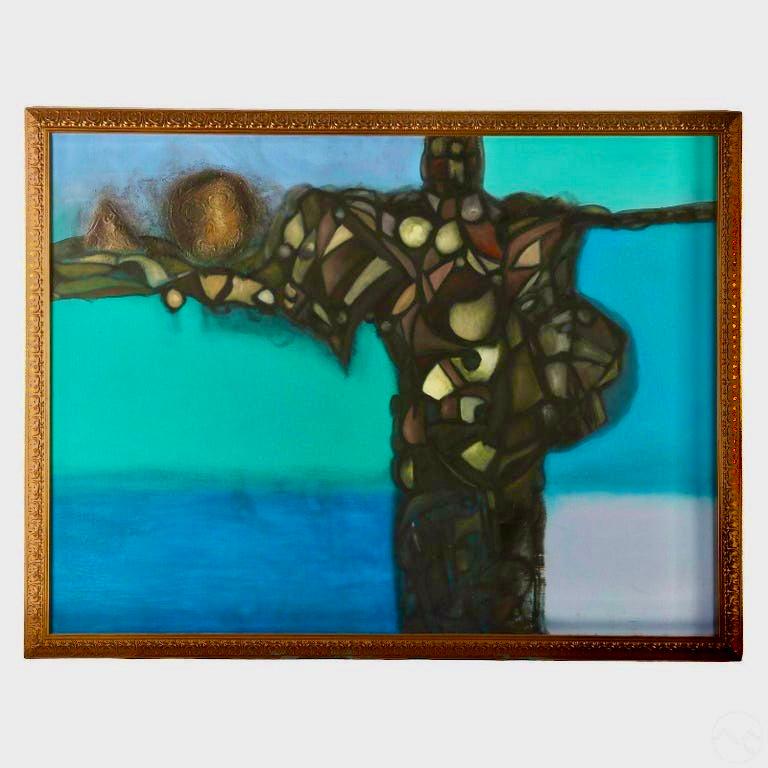 Abstract Painting di Maximo Caminero - Quadri astratti blu Mayo