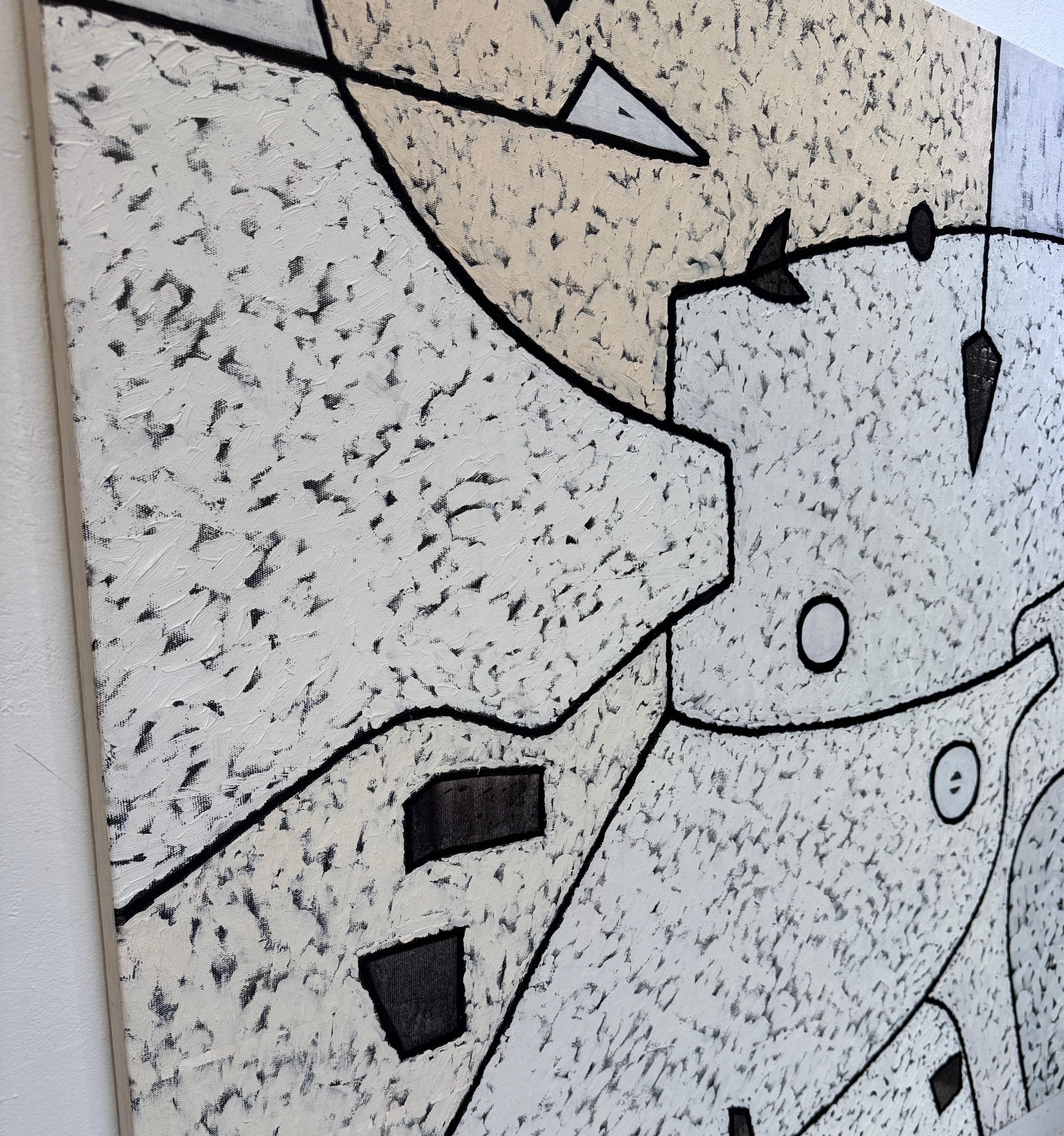 Ali di colibrì Olio astratto su tela di grandi dimensioni - Abstract Painting Grigio di Maximo Caminero