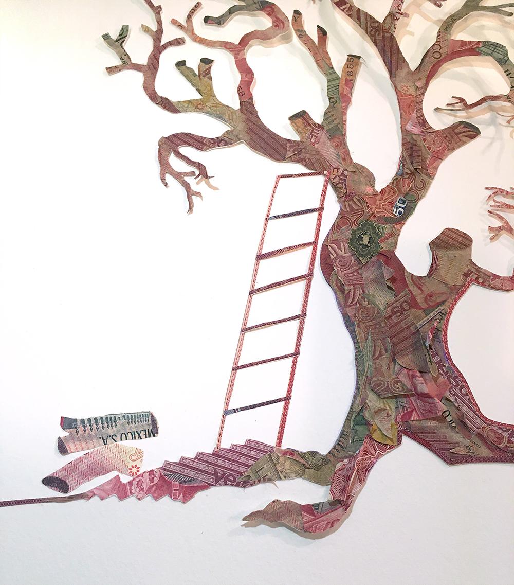 Paysage de collage d'arbres en échelle « arbre à échelle » - Contemporain Mixed Media Art par Maximo Gonzalez