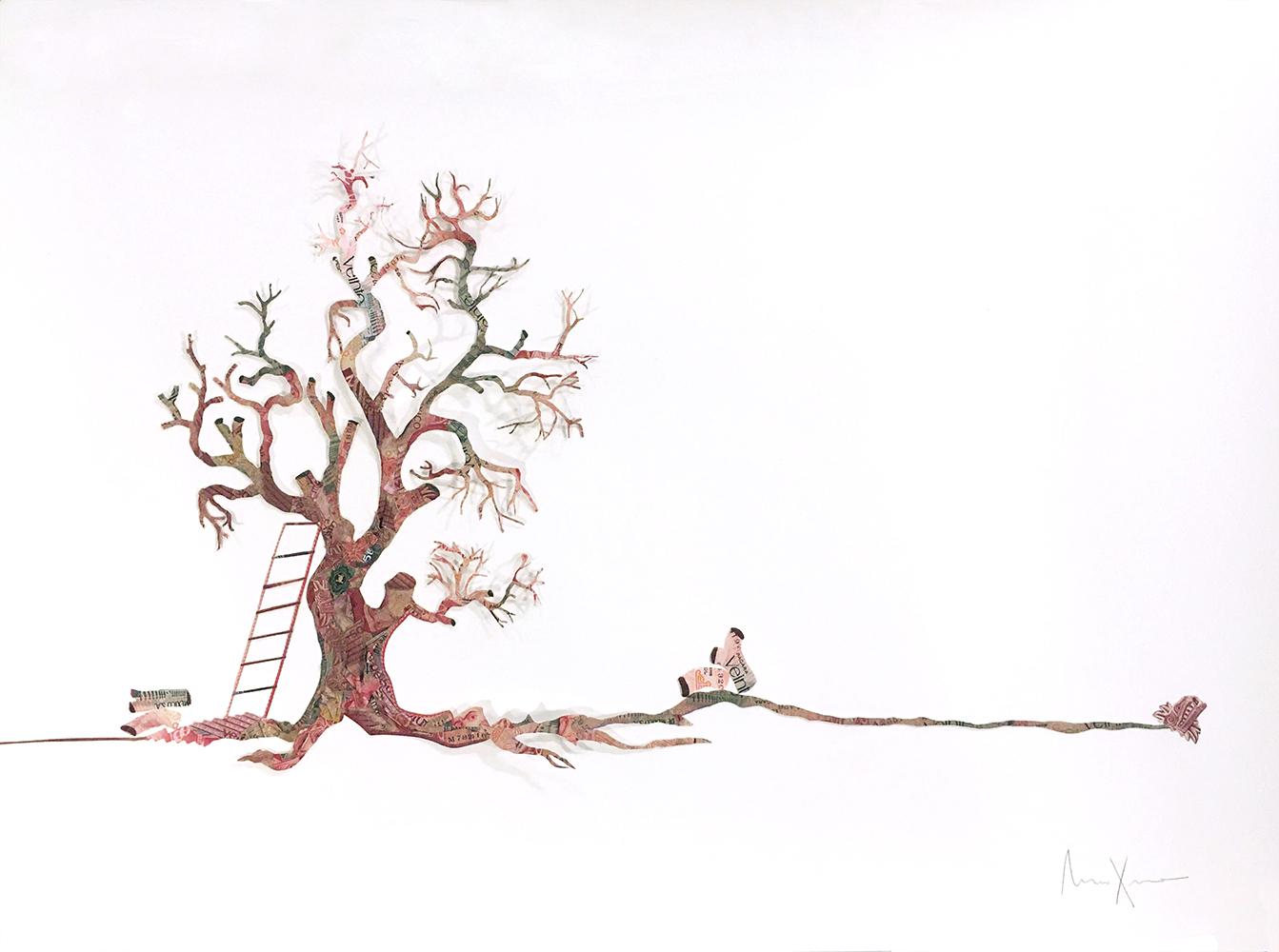 "Ladder Tree" collage currency tree ladder landscape - Mixed Media Art by Maximo Gonzalez