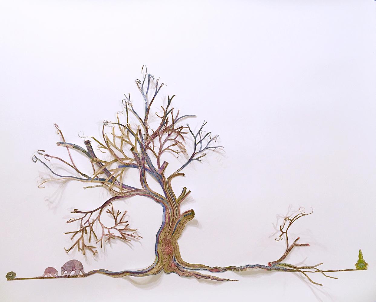 Landscape Art Maximo Gonzalez - ""Untitled (Armadillos Drinking Water")" collage de paysage arbre armadillos