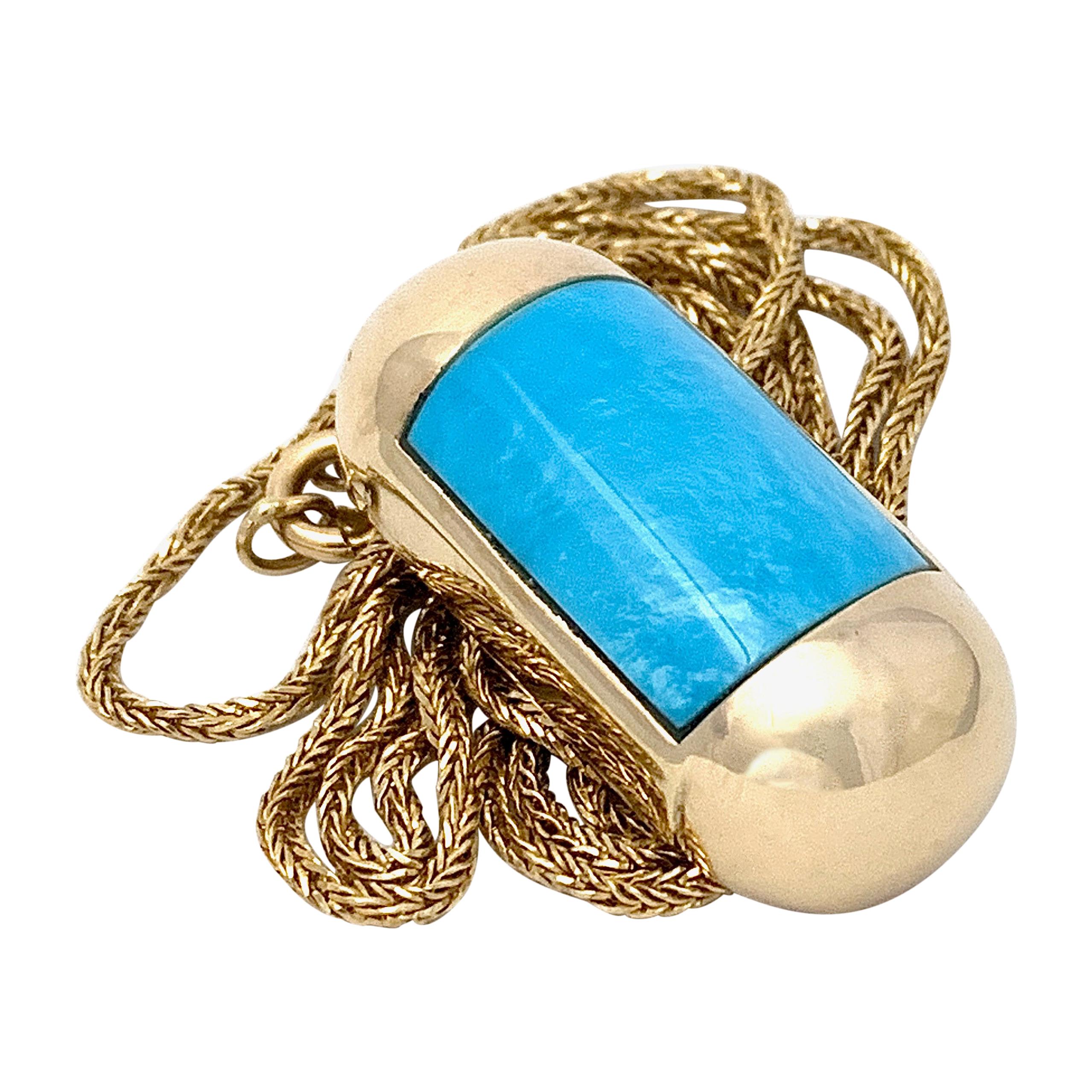 "Maximoto" Sleeping Beauty Turquoise Bullet Pendant in Gold with Long Rope Chain