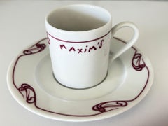 Maxim’s de Paris Porcelain Espresso Cups and Saucers, Set of 2 Art Nouveau Style
