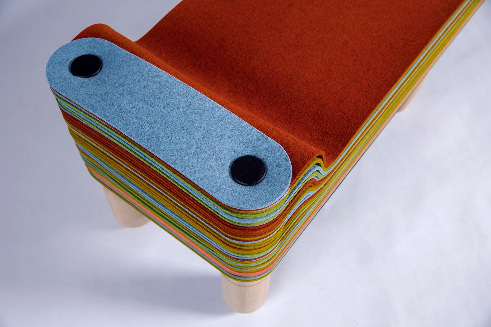 Maxine B, Felt and Wood Bench, Benoist F. Drut in STACKABL, Canada, 2021 For Sale 4