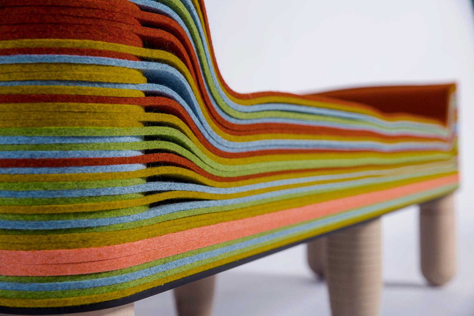 Maxine B, Felt and Wood Bench, Benoist F. Drut in STACKABL, Canada, 2021 For Sale 5