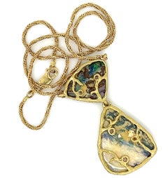 "Maxine" Boulder Opal Pendant Necklace in 18 Karat Gold with Diamond Accents