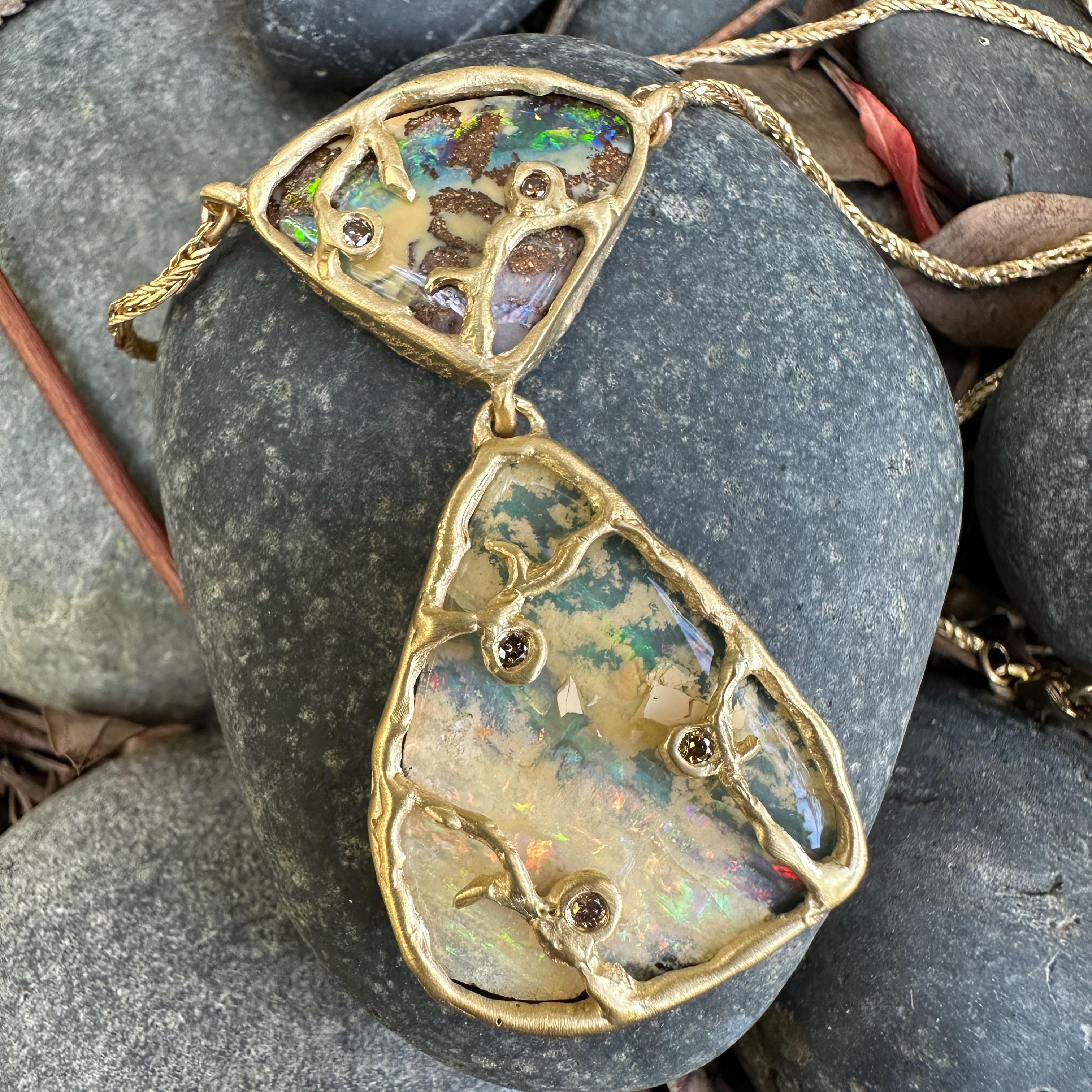 Taglio brillante Collana con ciondolo Boulder Opal 