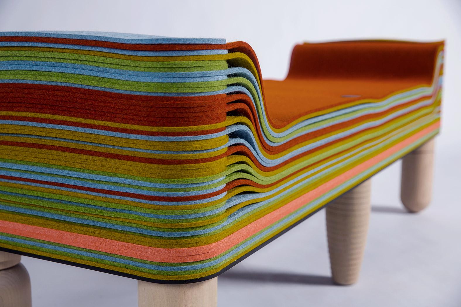 Maxine C, Felt and Wood Bench, Benoist F. Drut in Stackabl, Canada 2021 For Sale 6